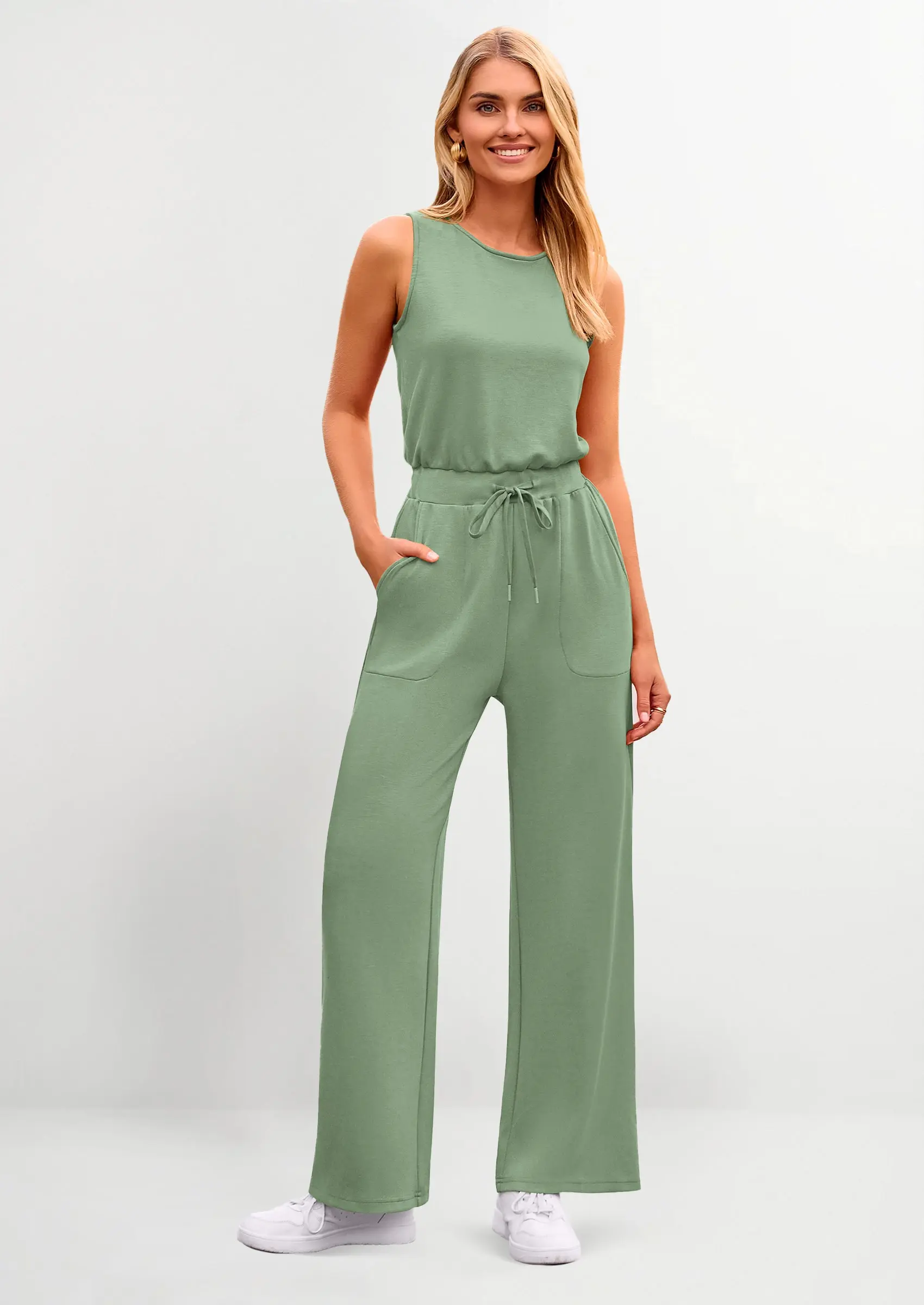 PRETTYGARDEN Womens Jumpsuits Summer Casual One Piece Outfits Sleeveless Wide Leg Long Pants Rompers - Image 71