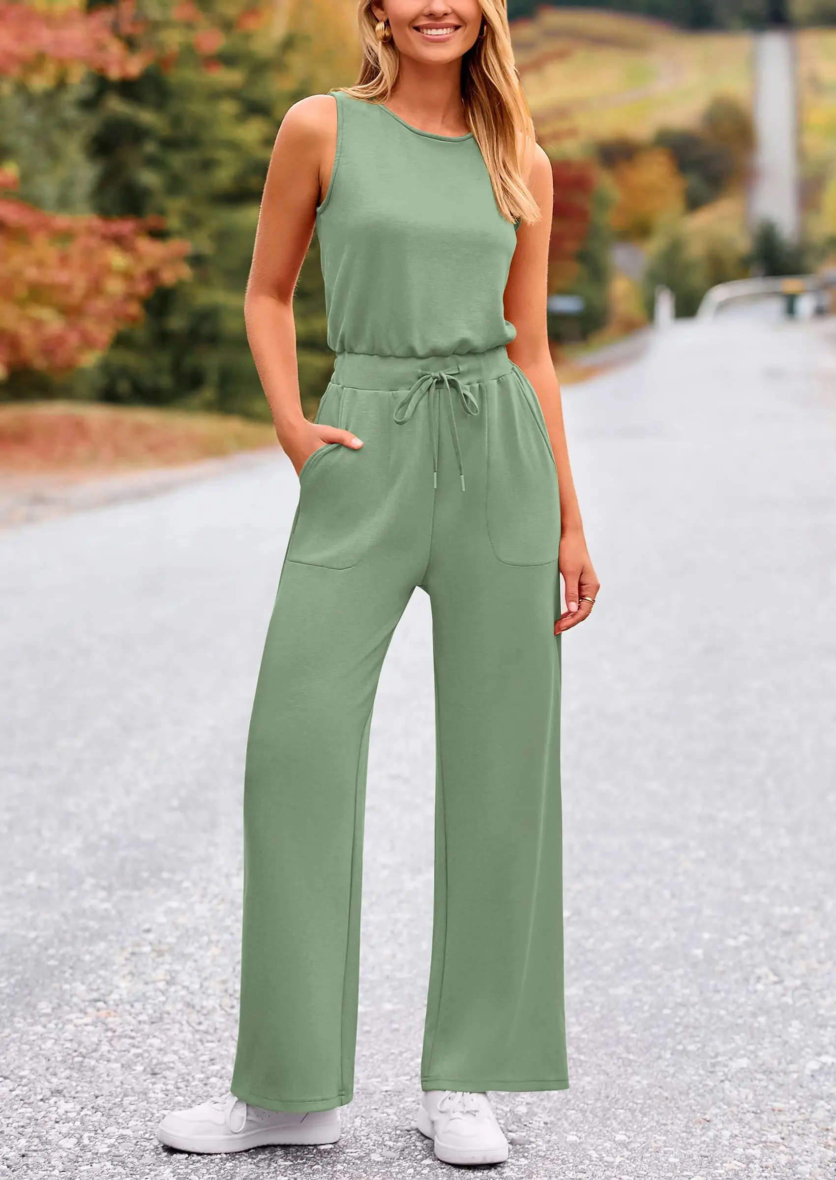 PRETTYGARDEN Womens Jumpsuits Summer Casual One Piece Outfits Sleeveless Wide Leg Long Pants Rompers - Image 73