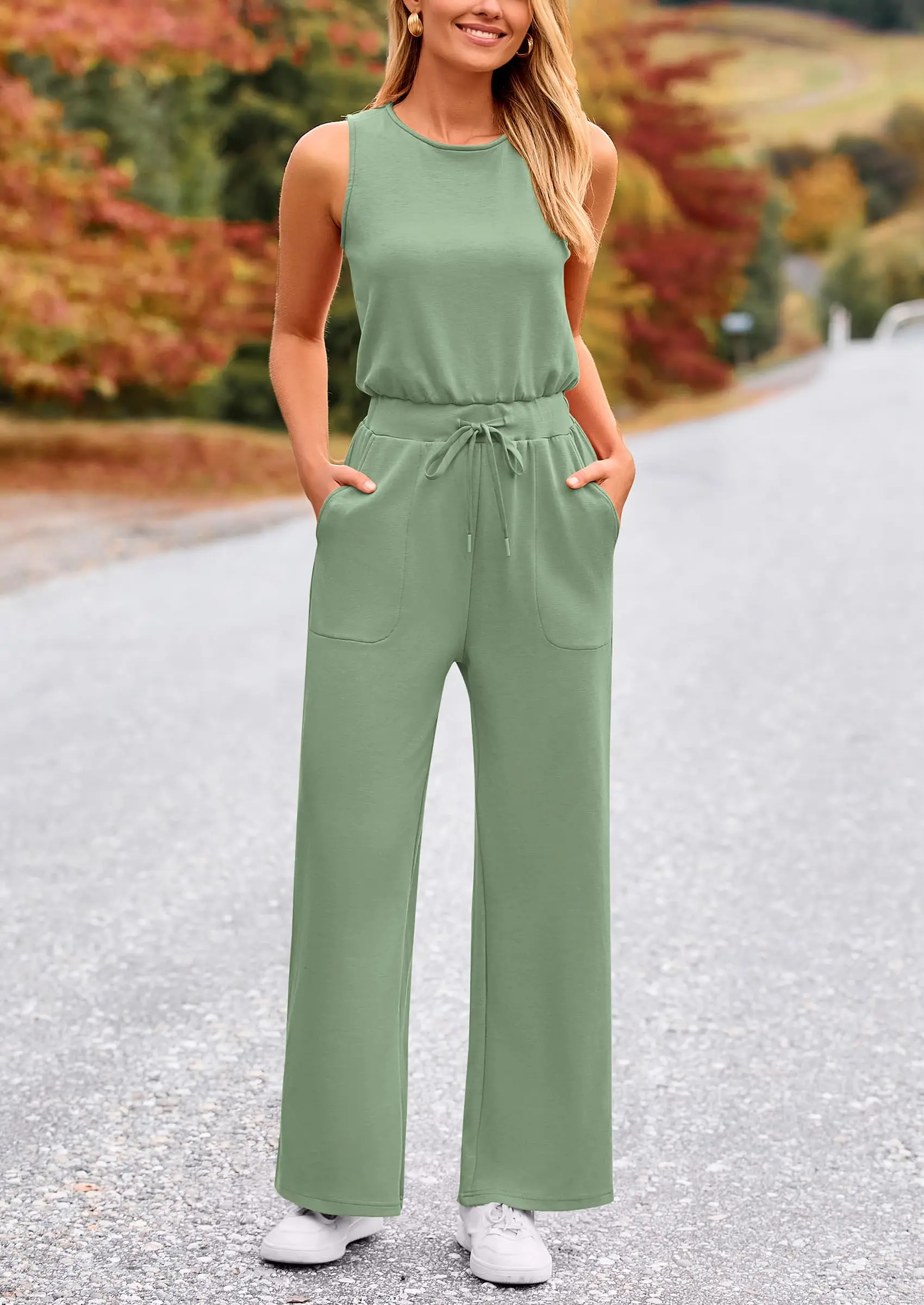 PRETTYGARDEN Womens Jumpsuits Summer Casual One Piece Outfits Sleeveless Wide Leg Long Pants Rompers - Image 75