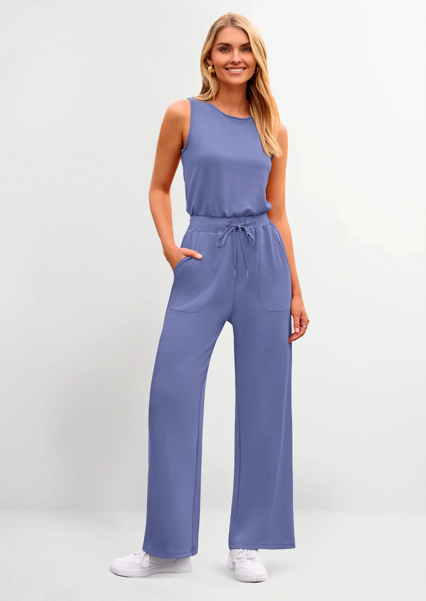 PRETTYGARDEN Womens Jumpsuits Summer Casual One Piece Outfits Sleeveless Wide Leg Long Pants Rompers - Image 78