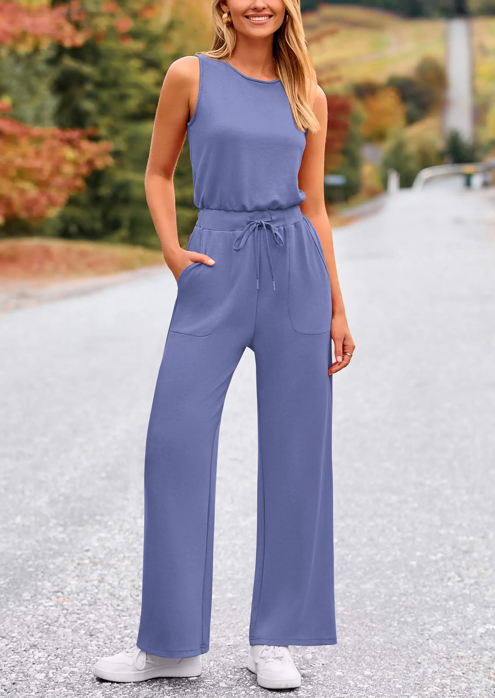 PRETTYGARDEN Womens Jumpsuits Summer Casual One Piece Outfits Sleeveless Wide Leg Long Pants Rompers - Image 80