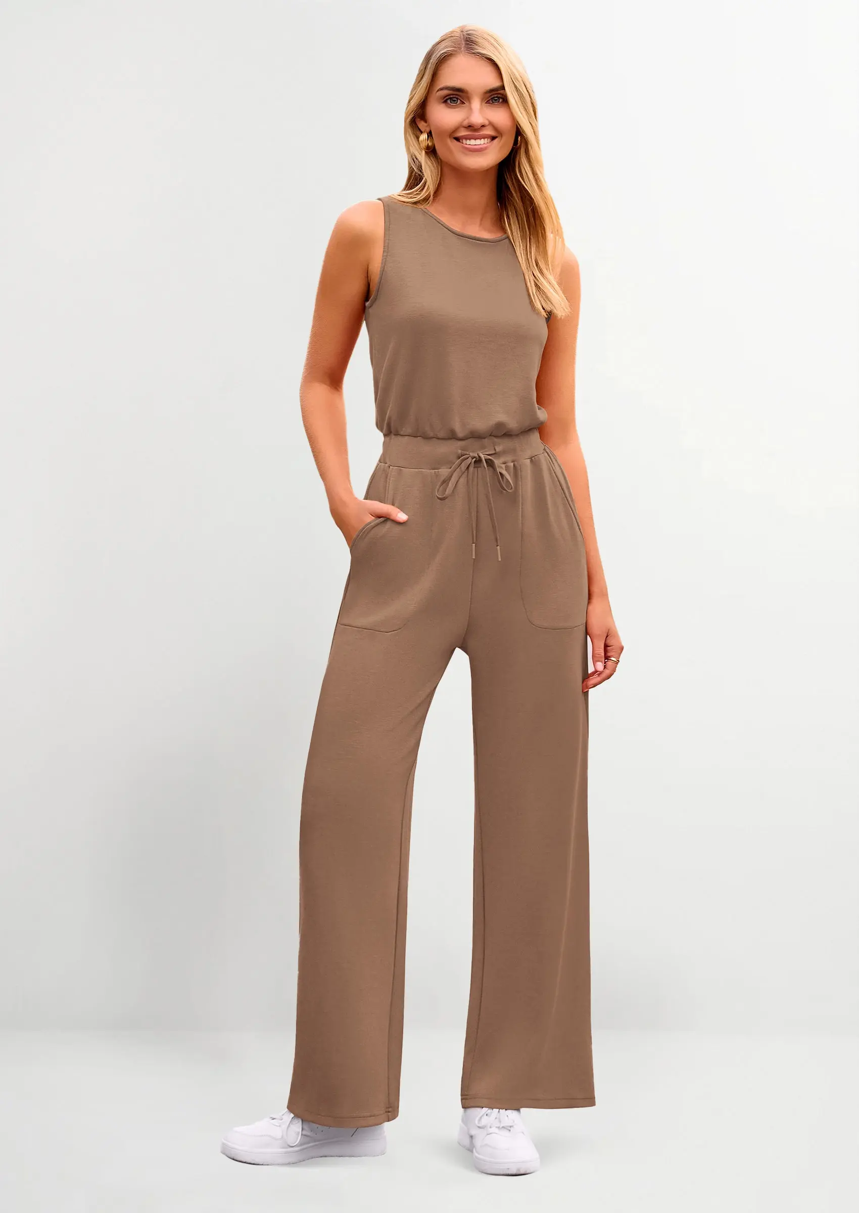 PRETTYGARDEN Womens Jumpsuits Summer Casual One Piece Outfits Sleeveless Wide Leg Long Pants Rompers - Image 85