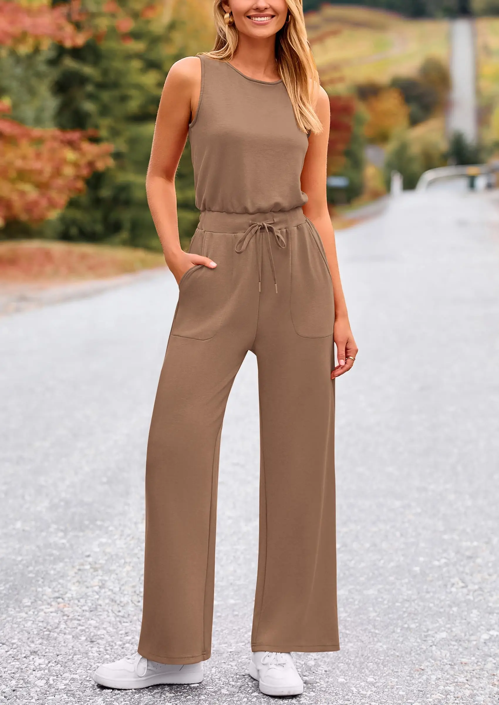 PRETTYGARDEN Womens Jumpsuits Summer Casual One Piece Outfits Sleeveless Wide Leg Long Pants Rompers - Image 87