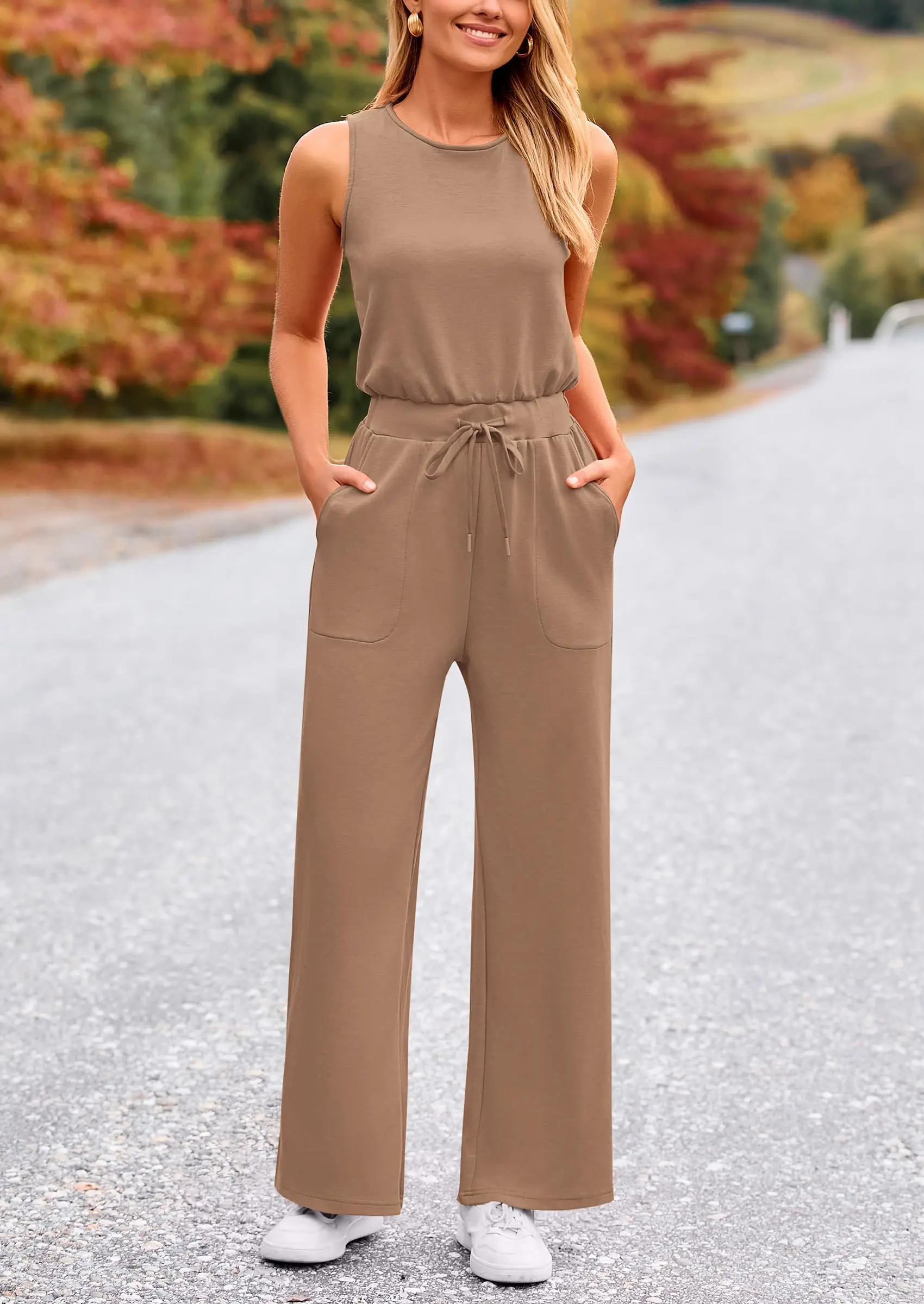 PRETTYGARDEN Womens Jumpsuits Summer Casual One Piece Outfits Sleeveless Wide Leg Long Pants Rompers - Image 88