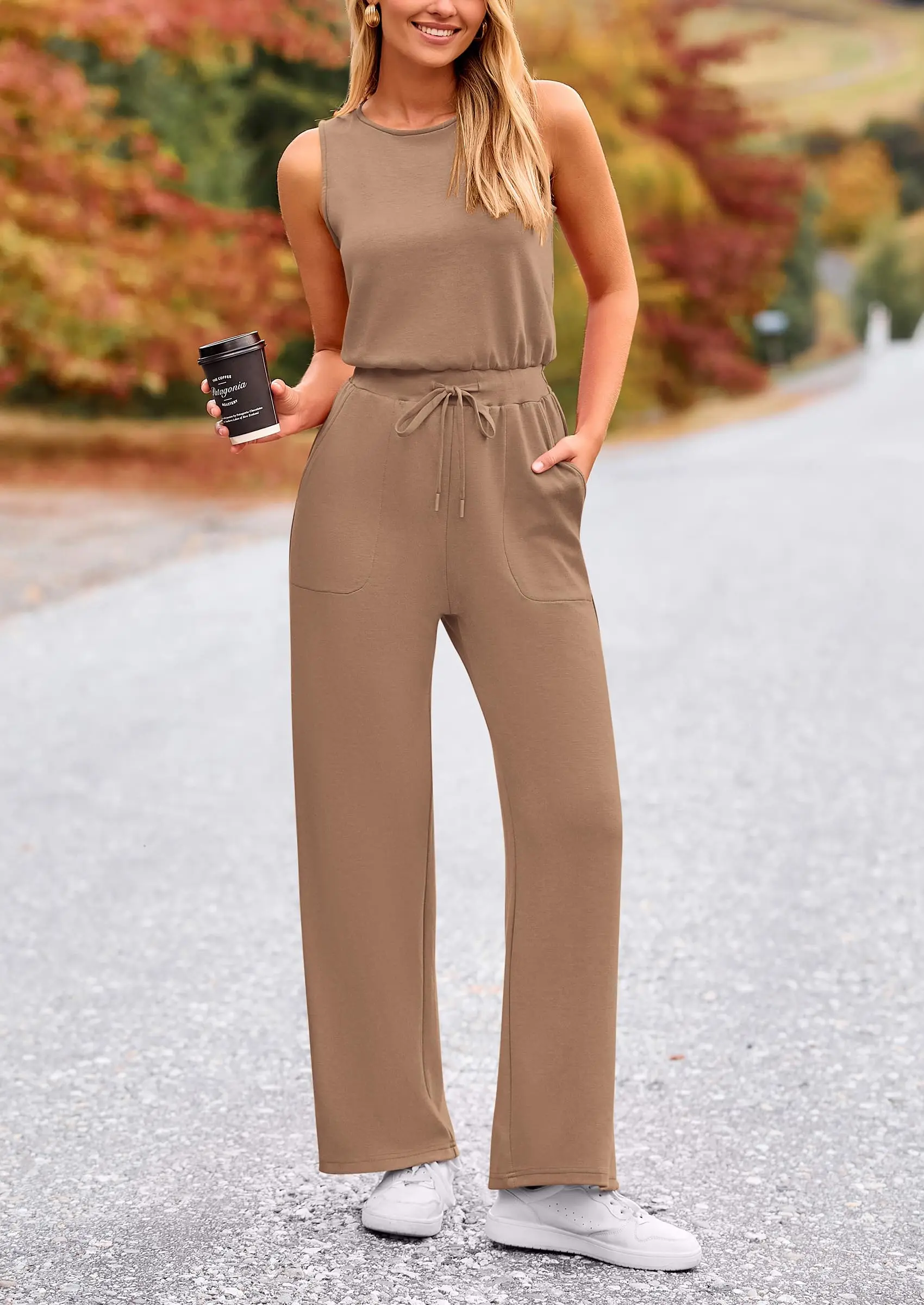 PRETTYGARDEN Womens Jumpsuits Summer Casual One Piece Outfits Sleeveless Wide Leg Long Pants Rompers - Image 89