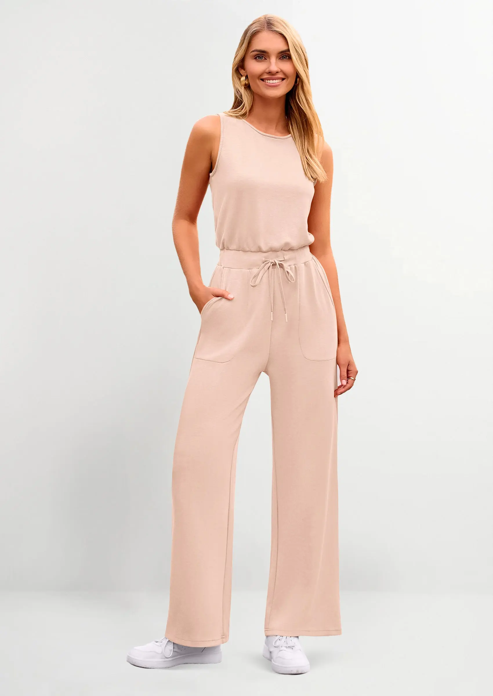 PRETTYGARDEN Womens Jumpsuits Summer Casual One Piece Outfits Sleeveless Wide Leg Long Pants Rompers - Image 9