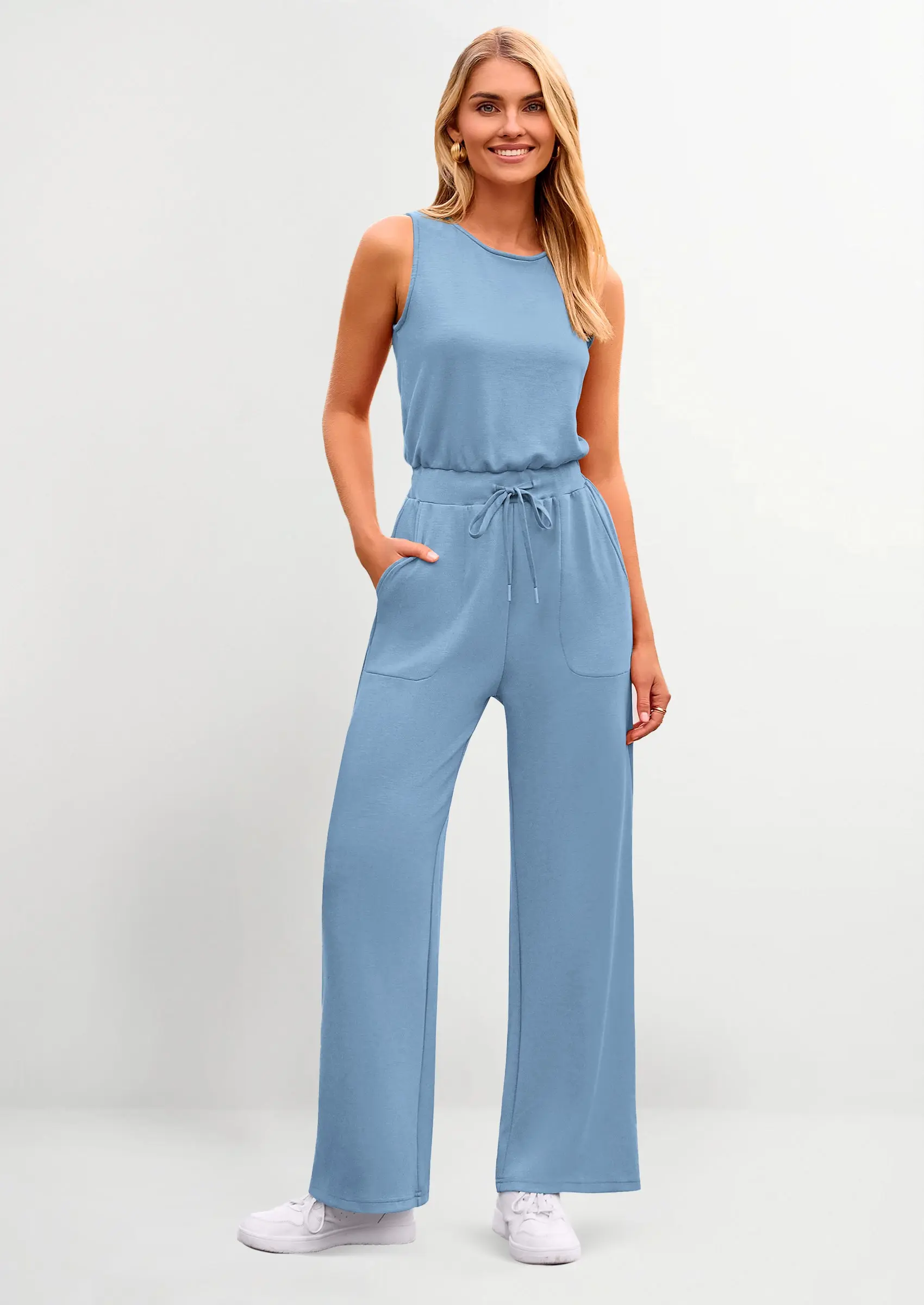 PRETTYGARDEN Womens Jumpsuits Summer Casual One Piece Outfits Sleeveless Wide Leg Long Pants Rompers - Image 92