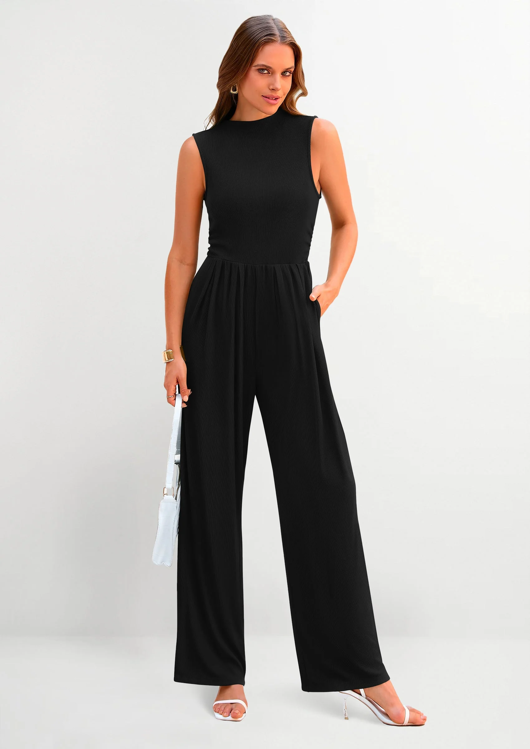 PRETTYGARDEN Womens Summer Jumpsuits Dressy Casual One Piece Outfits Sleeveless Mock Neck Wide Leg Pants Rompers with Pockets - Image 121