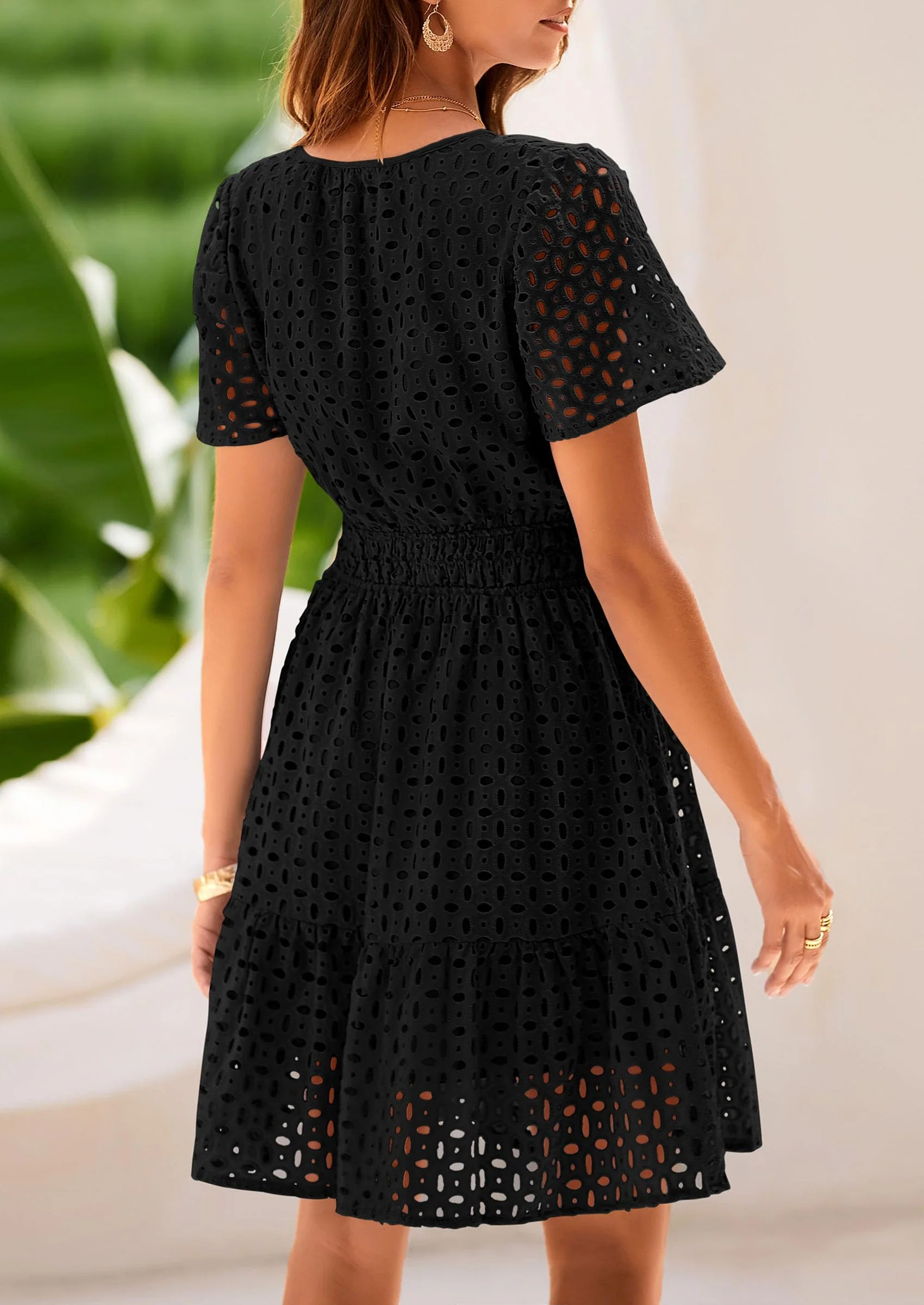 PRETTYGARDEN Women Summer Short Dress V Neck Short Sleeve A Line Hollow Out Lace Ruffle Cute Casual Beach Party Dresses - Image 20