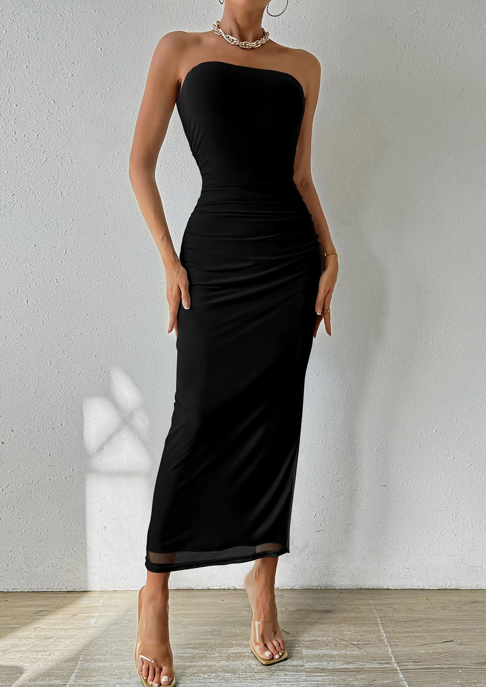 PRETTYGARDEN Women's Maxi Bodycon Dresses Strapless Tube Top Slit Floral Printed Party Club Long Dress - Image 53