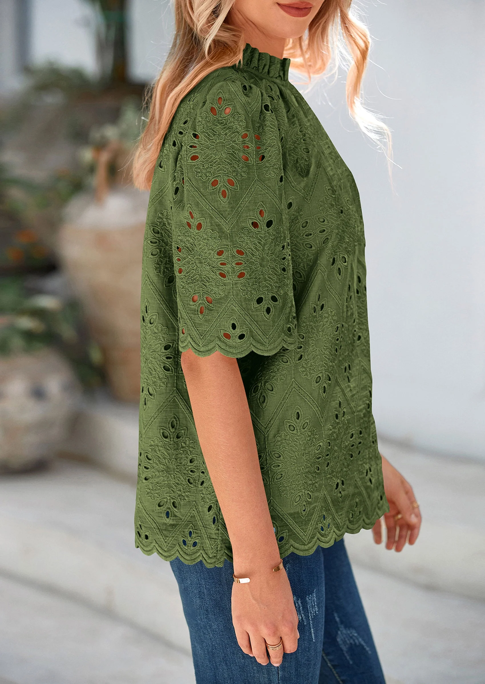 PRETTYGARDEN Womens Summer Tops Trendy Short Sleeve Eyelet Embroidered Dressy Casual Blouse Shirts - Image 11