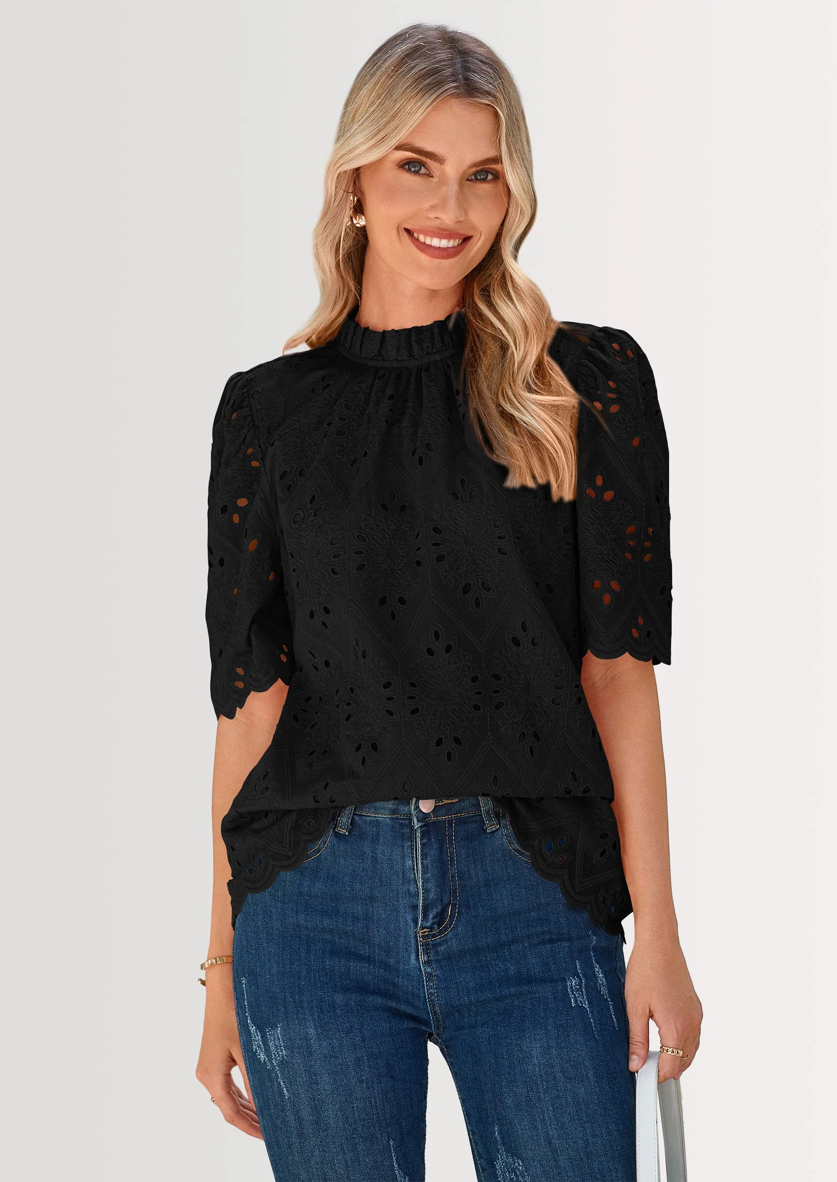 PRETTYGARDEN Womens Summer Tops Trendy Short Sleeve Eyelet Embroidered Dressy Casual Blouse Shirts - Image 14