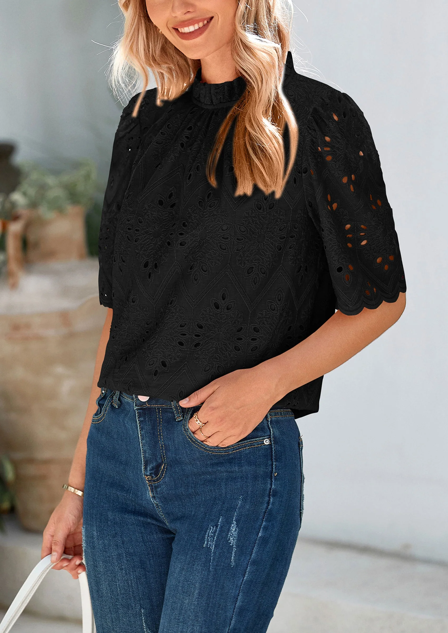 PRETTYGARDEN Womens Summer Tops Trendy Short Sleeve Eyelet Embroidered Dressy Casual Blouse Shirts - Image 19