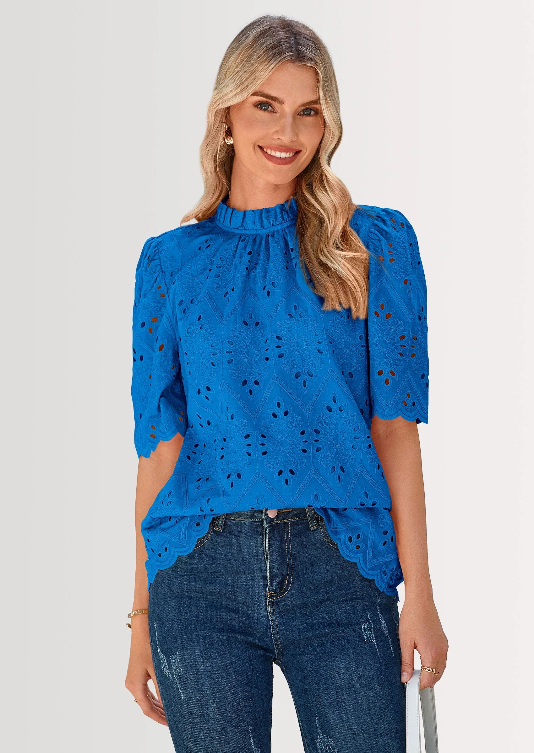 PRETTYGARDEN Womens Summer Tops Trendy Short Sleeve Eyelet Embroidered Dressy Casual Blouse Shirts - Image 20