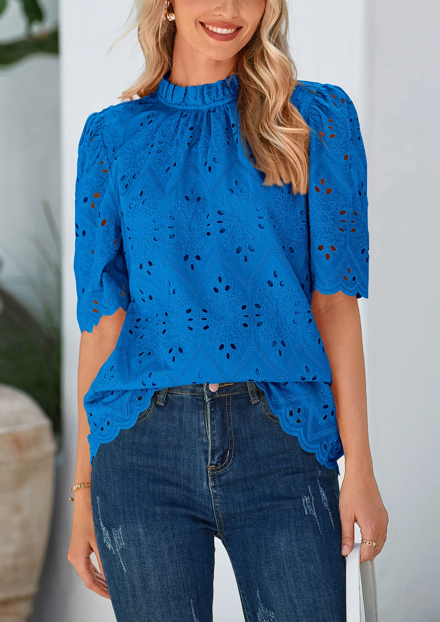 PRETTYGARDEN Womens Summer Tops Trendy Short Sleeve Eyelet Embroidered Dressy Casual Blouse Shirts - Image 22