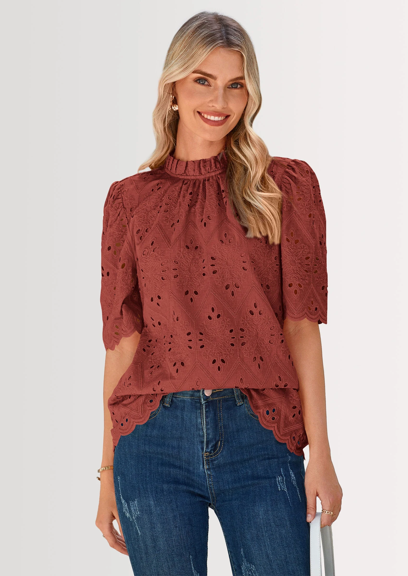 PRETTYGARDEN Womens Summer Tops Trendy Short Sleeve Eyelet Embroidered Dressy Casual Blouse Shirts - Image 26