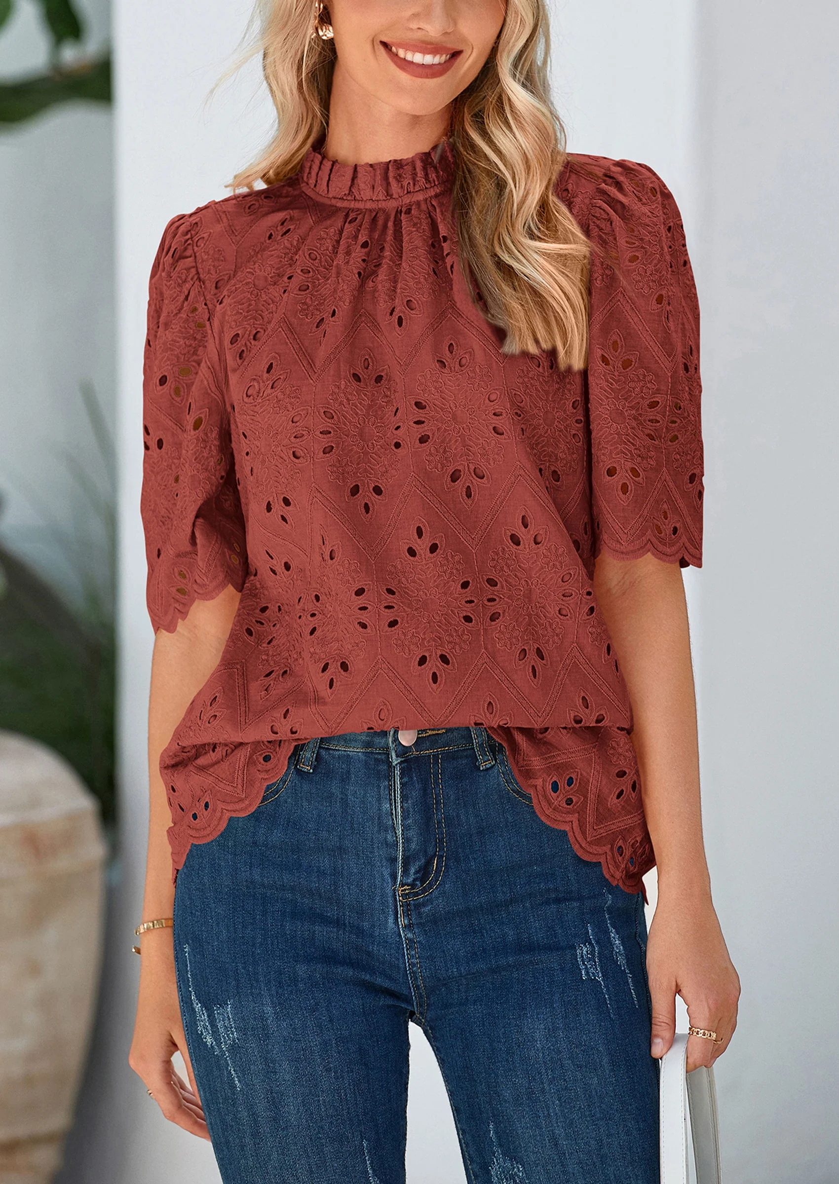 PRETTYGARDEN Womens Summer Tops Trendy Short Sleeve Eyelet Embroidered Dressy Casual Blouse Shirts - Image 28