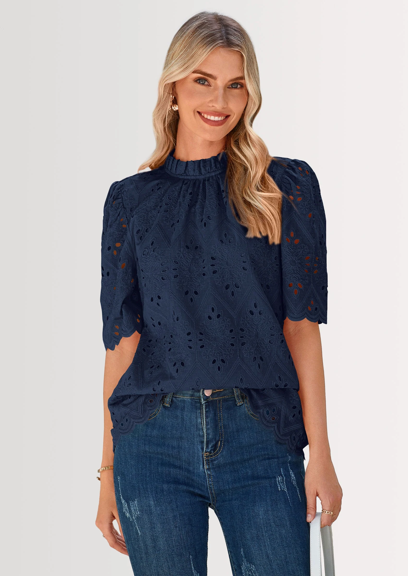 PRETTYGARDEN Womens Summer Tops Trendy Short Sleeve Eyelet Embroidered Dressy Casual Blouse Shirts - Image 32