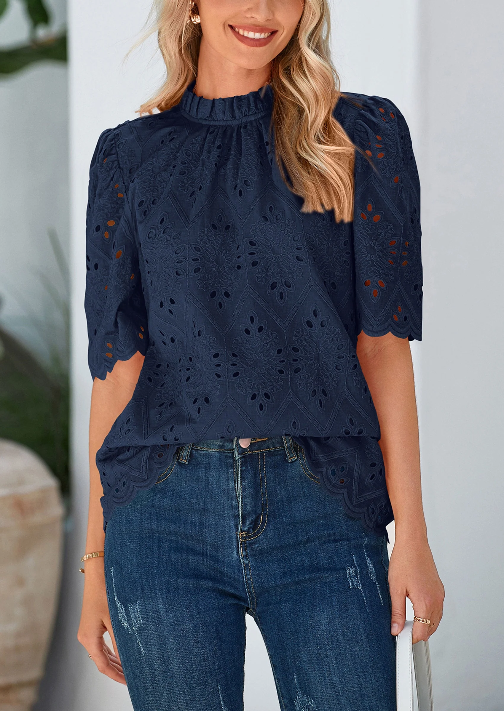 PRETTYGARDEN Womens Summer Tops Trendy Short Sleeve Eyelet Embroidered Dressy Casual Blouse Shirts - Image 34