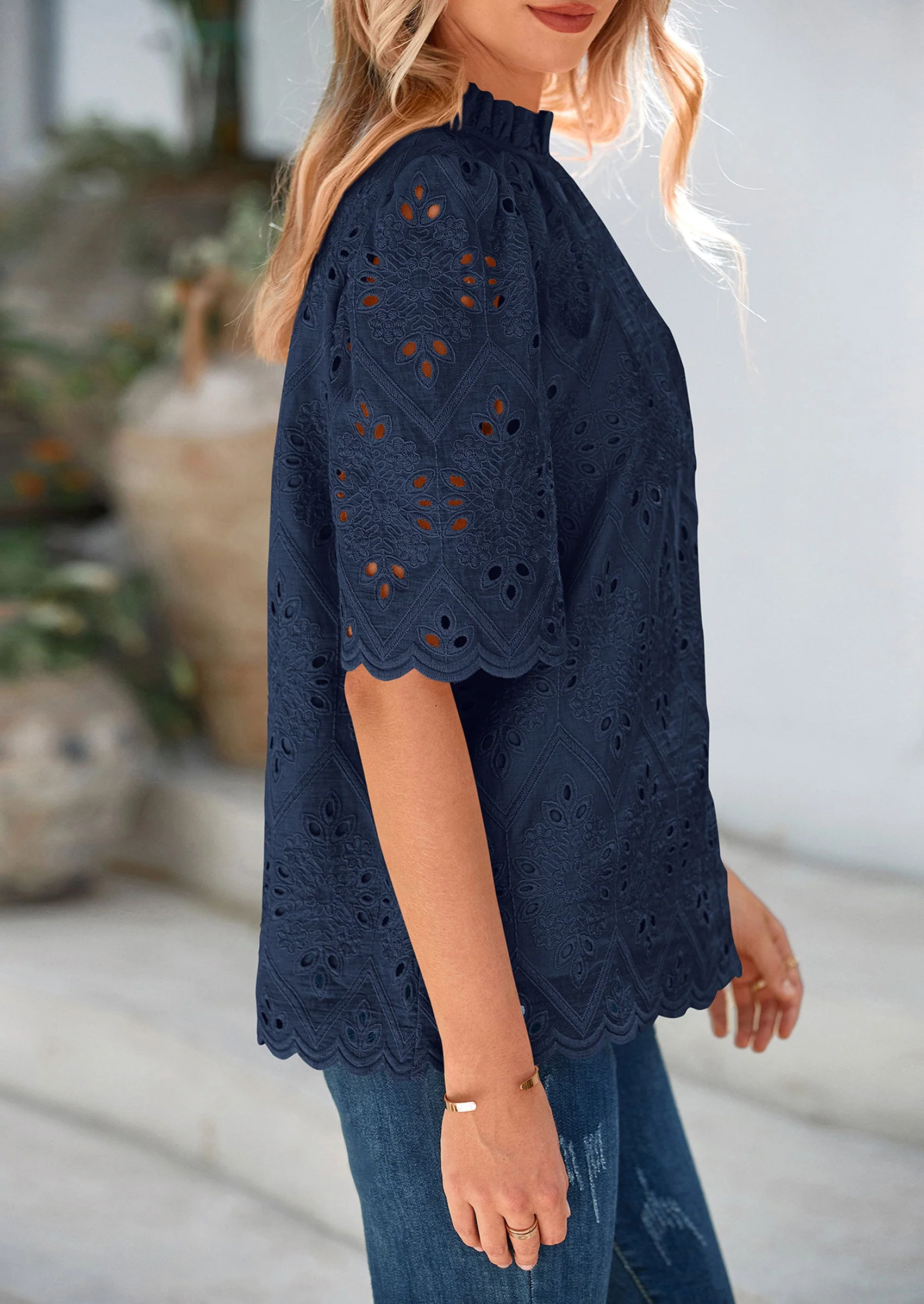 PRETTYGARDEN Womens Summer Tops Trendy Short Sleeve Eyelet Embroidered Dressy Casual Blouse Shirts - Image 36