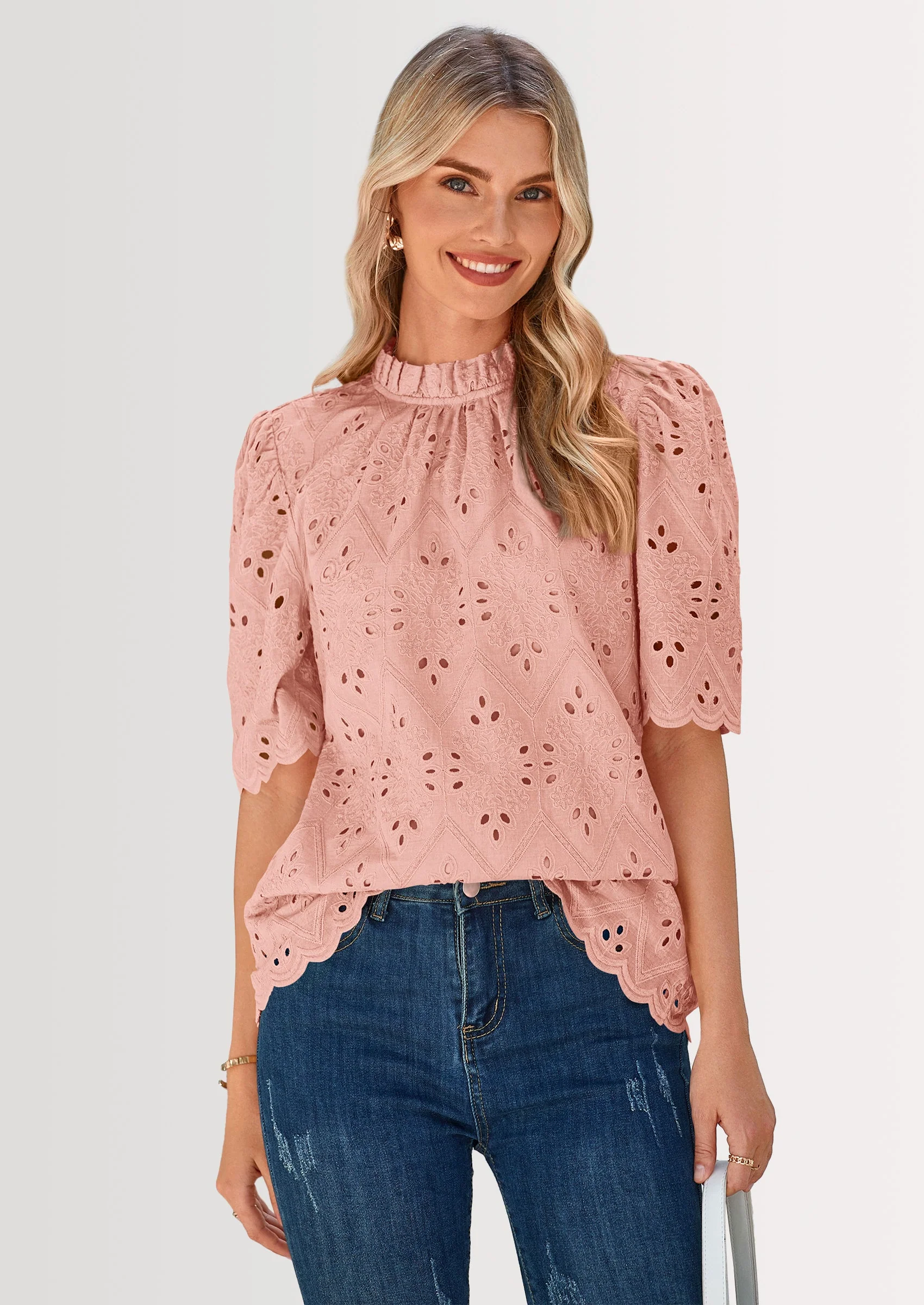 PRETTYGARDEN Womens Summer Tops Trendy Short Sleeve Eyelet Embroidered Dressy Casual Blouse Shirts - Image 38