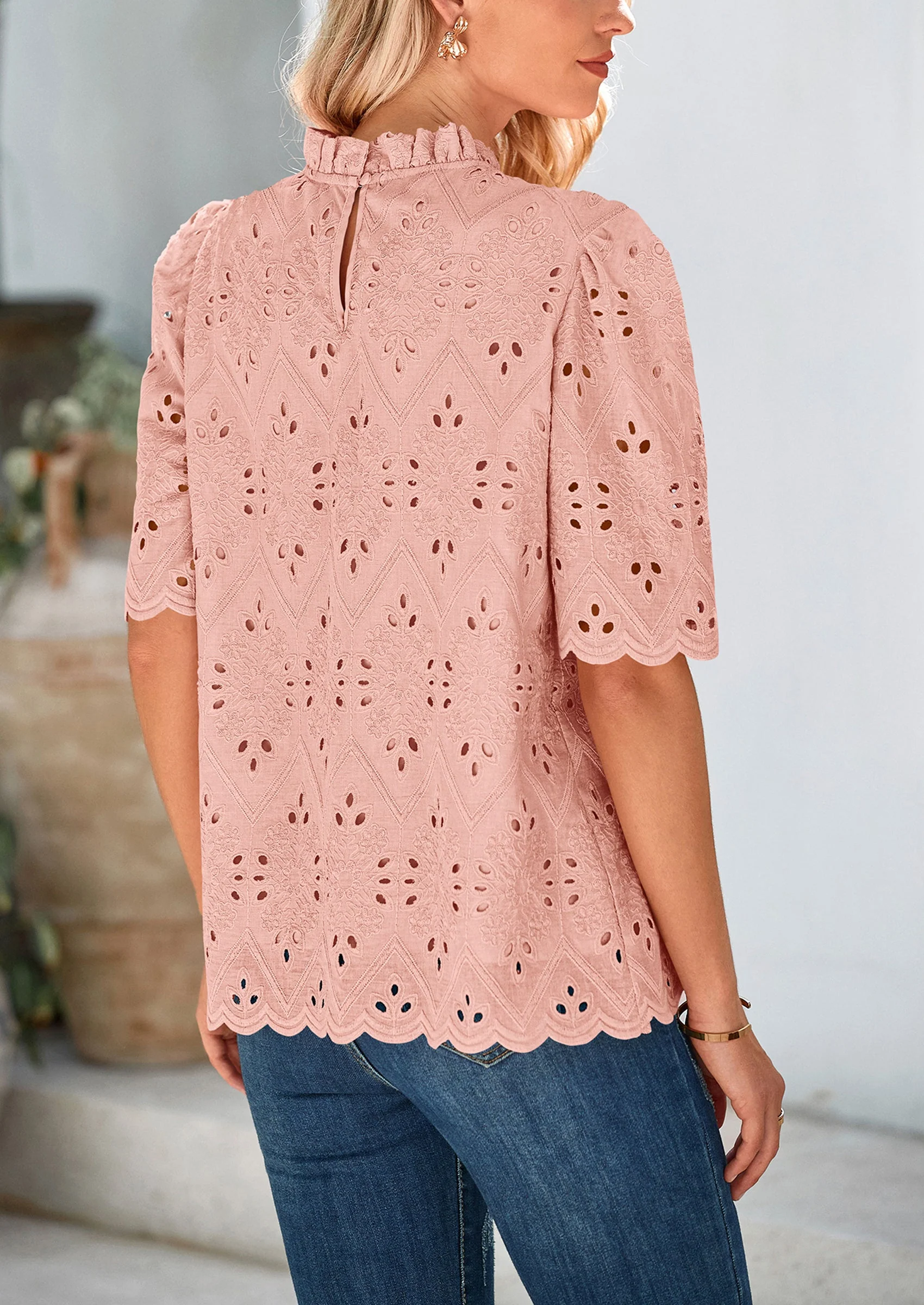 PRETTYGARDEN Womens Summer Tops Trendy Short Sleeve Eyelet Embroidered Dressy Casual Blouse Shirts - Image 39
