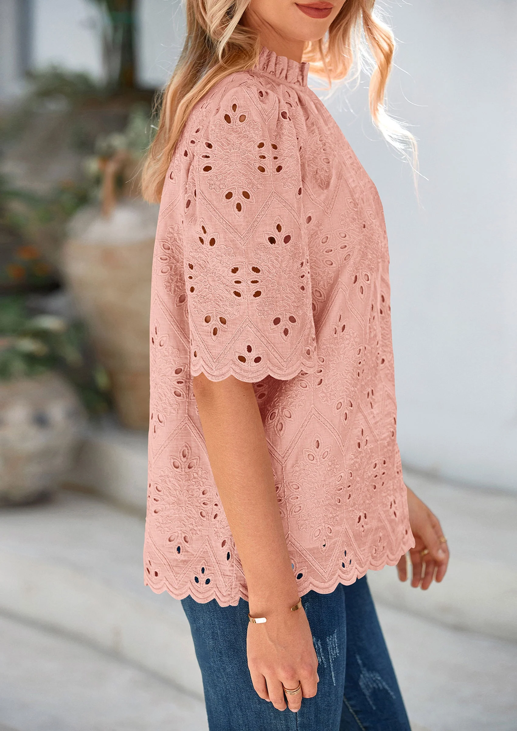 PRETTYGARDEN Womens Summer Tops Trendy Short Sleeve Eyelet Embroidered Dressy Casual Blouse Shirts - Image 42