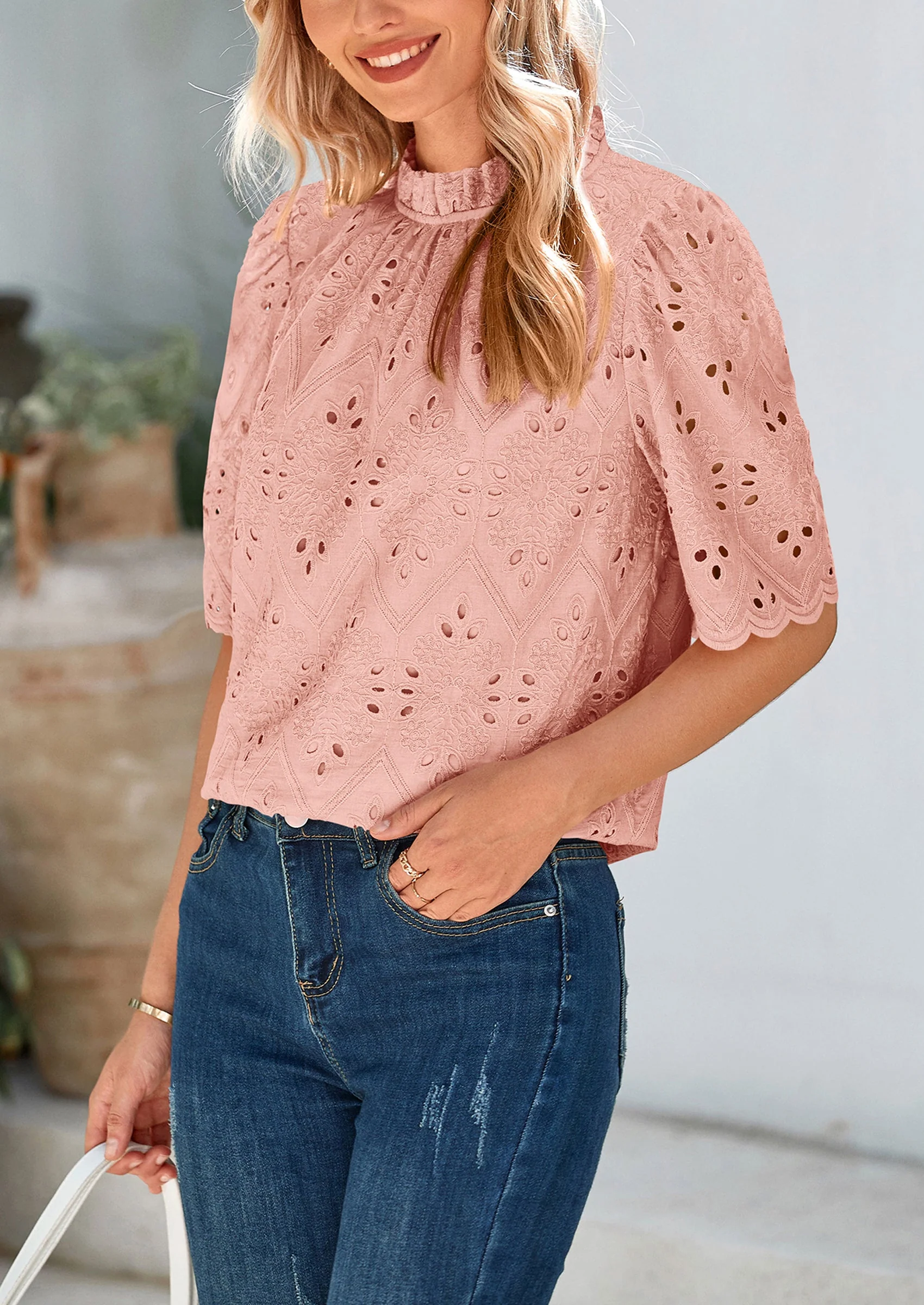 PRETTYGARDEN Womens Summer Tops Trendy Short Sleeve Eyelet Embroidered Dressy Casual Blouse Shirts - Image 43