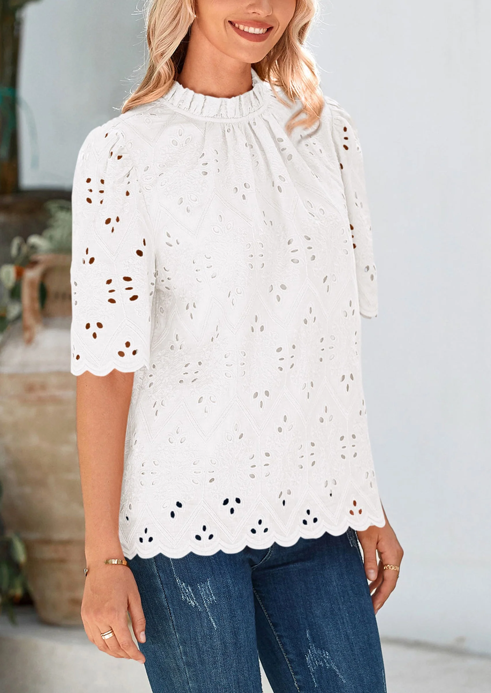 PRETTYGARDEN Womens Summer Tops Trendy Short Sleeve Eyelet Embroidered Dressy Casual Blouse Shirts - Image 47