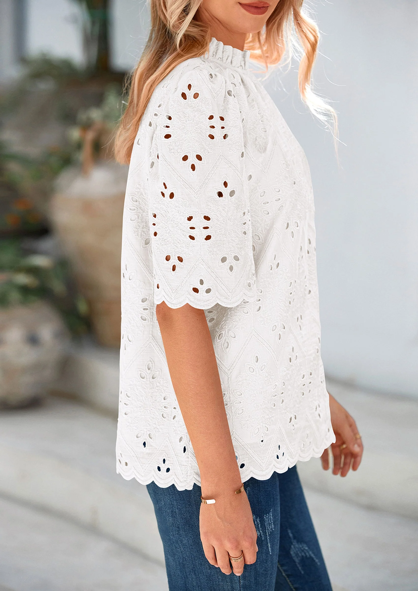 PRETTYGARDEN Womens Summer Tops Trendy Short Sleeve Eyelet Embroidered Dressy Casual Blouse Shirts - Image 48