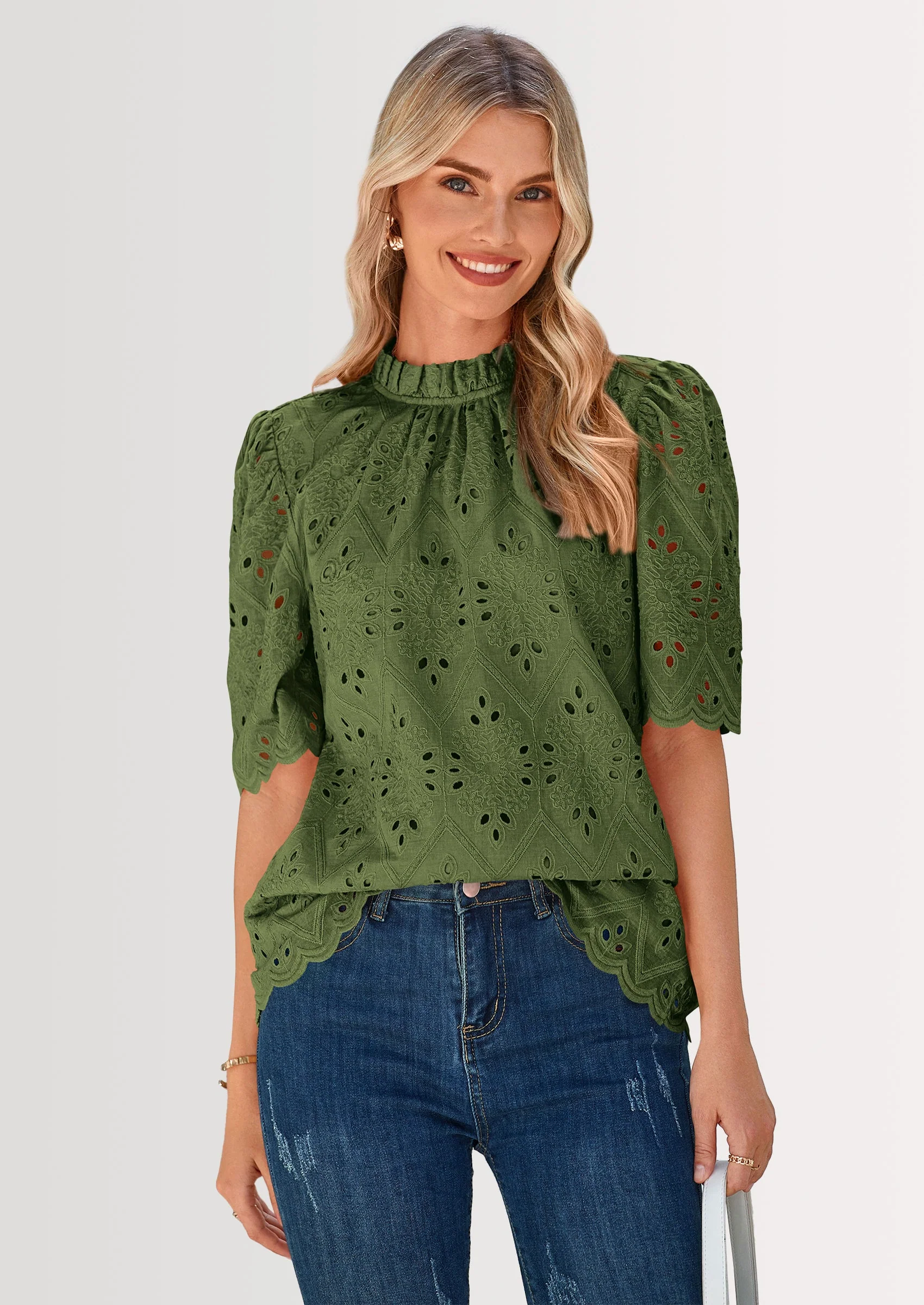 PRETTYGARDEN Womens Summer Tops Trendy Short Sleeve Eyelet Embroidered Dressy Casual Blouse Shirts - Image 7