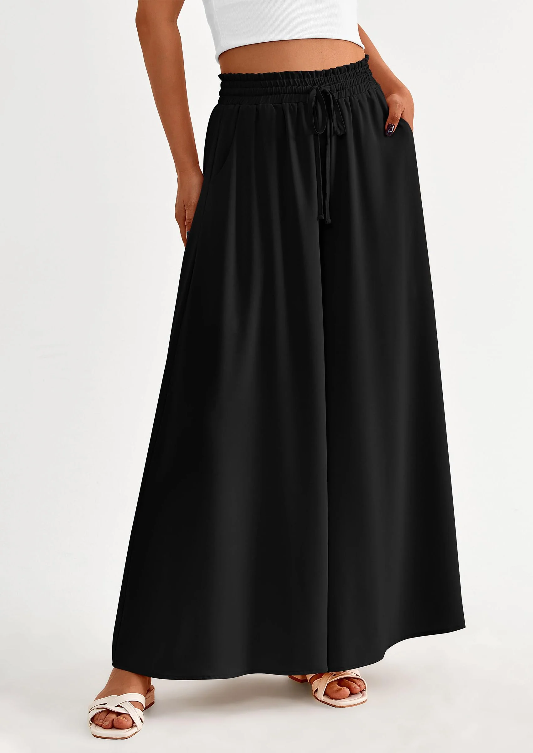 PRETTYGARDEN Women's Summer Wide Leg Palazzo Pants High Waisted Flowy Pockets Trendy Casual Lounge Boho Beach Trousers - Image 12