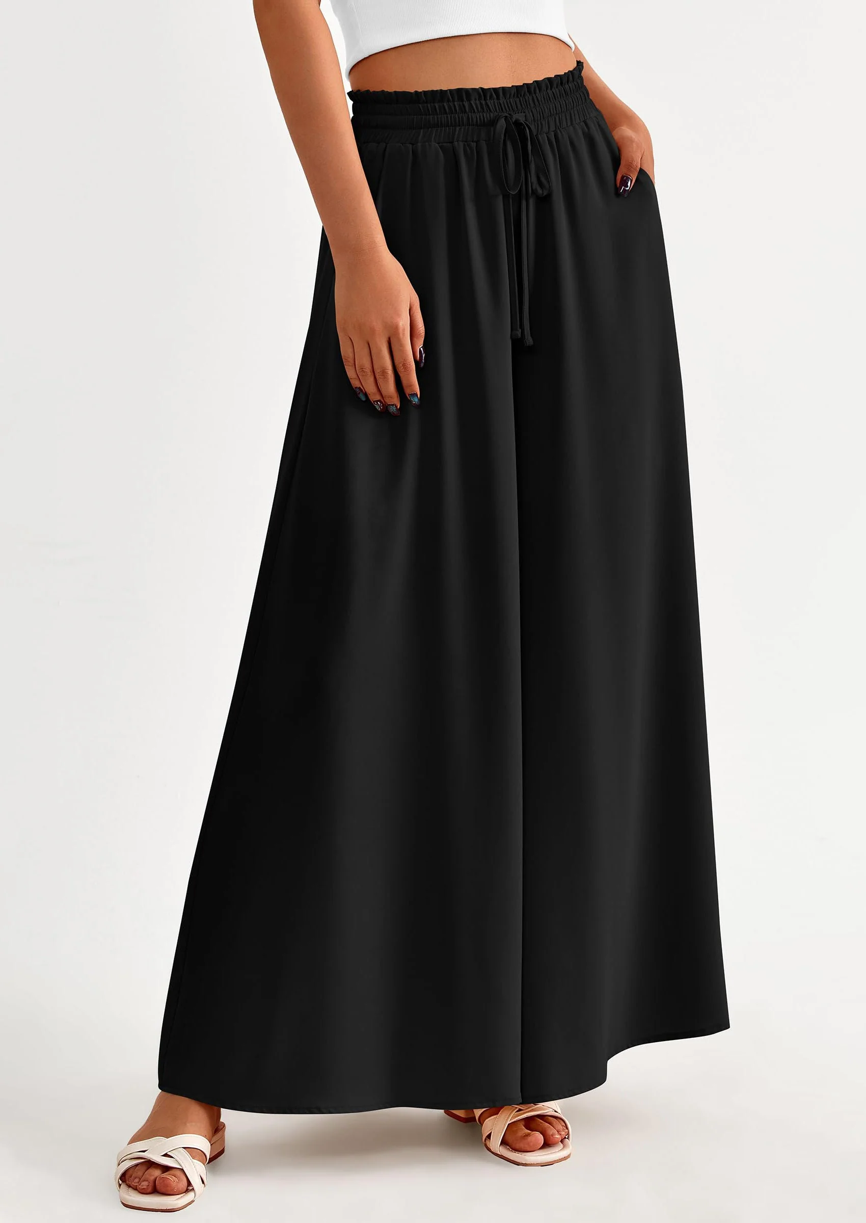 PRETTYGARDEN Women's Summer Wide Leg Palazzo Pants High Waisted Flowy Pockets Trendy Casual Lounge Boho Beach Trousers - Image 13