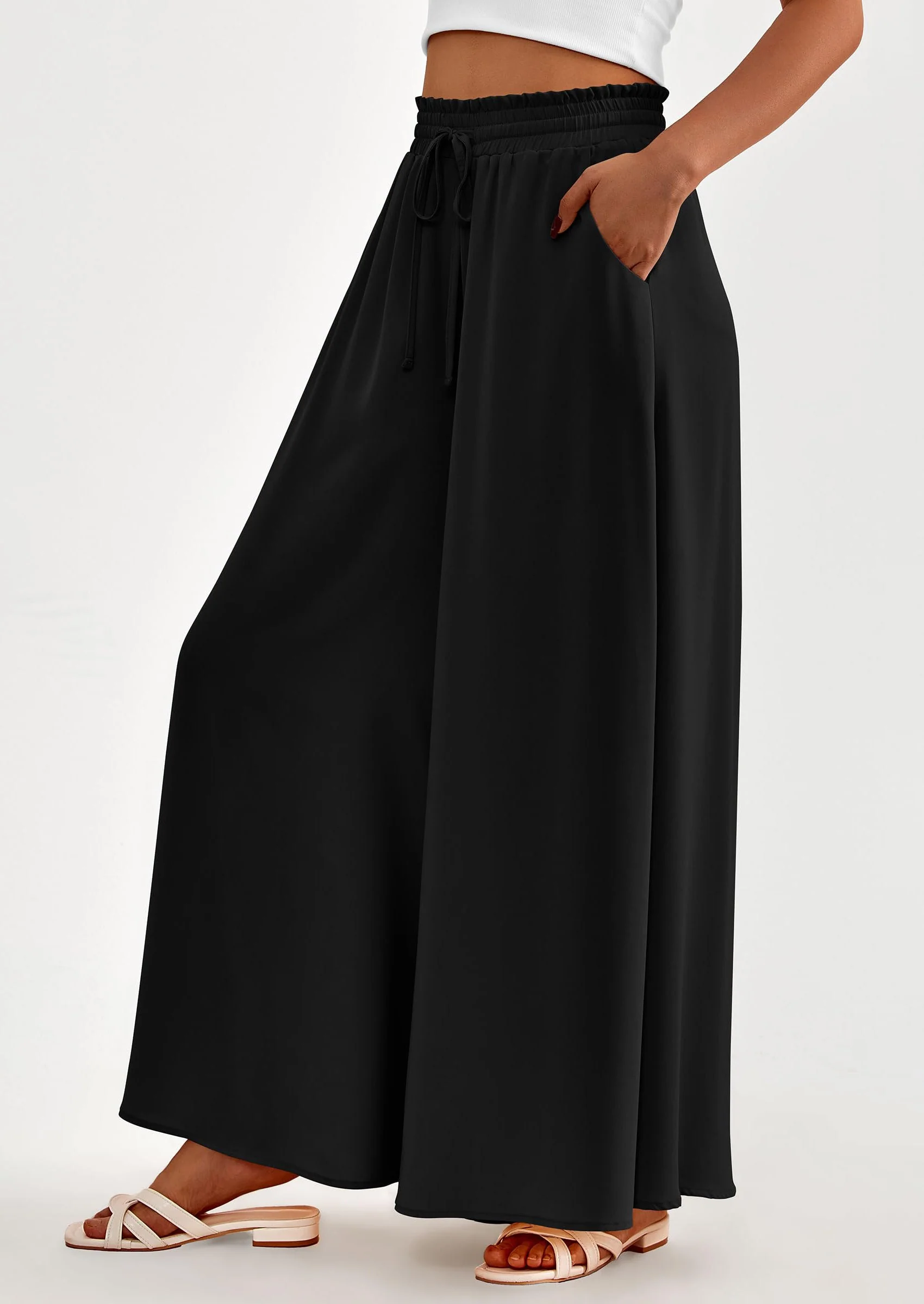 PRETTYGARDEN Women's Summer Wide Leg Palazzo Pants High Waisted Flowy Pockets Trendy Casual Lounge Boho Beach Trousers - Image 14