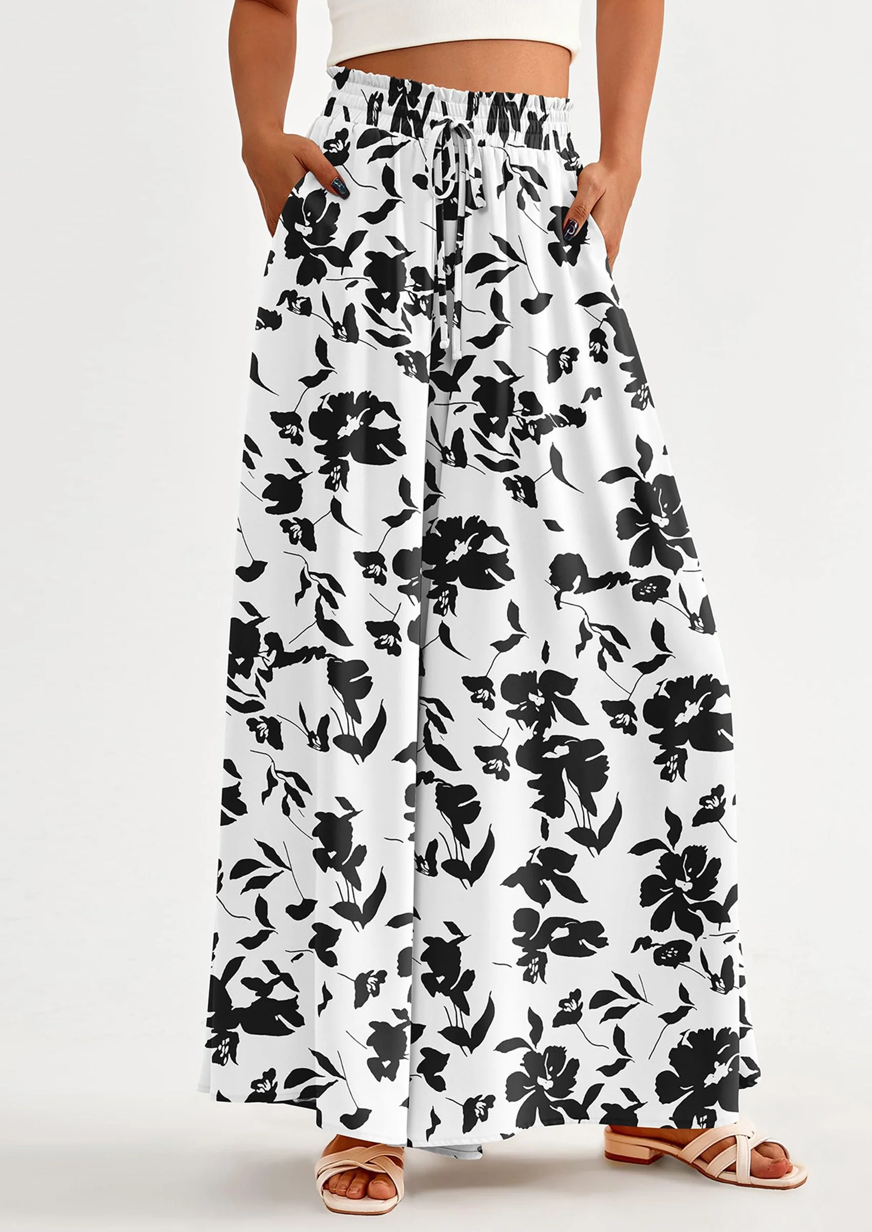 PRETTYGARDEN Women's Summer Wide Leg Palazzo Pants High Waisted Flowy Pockets Trendy Casual Lounge Boho Beach Trousers - Image 15