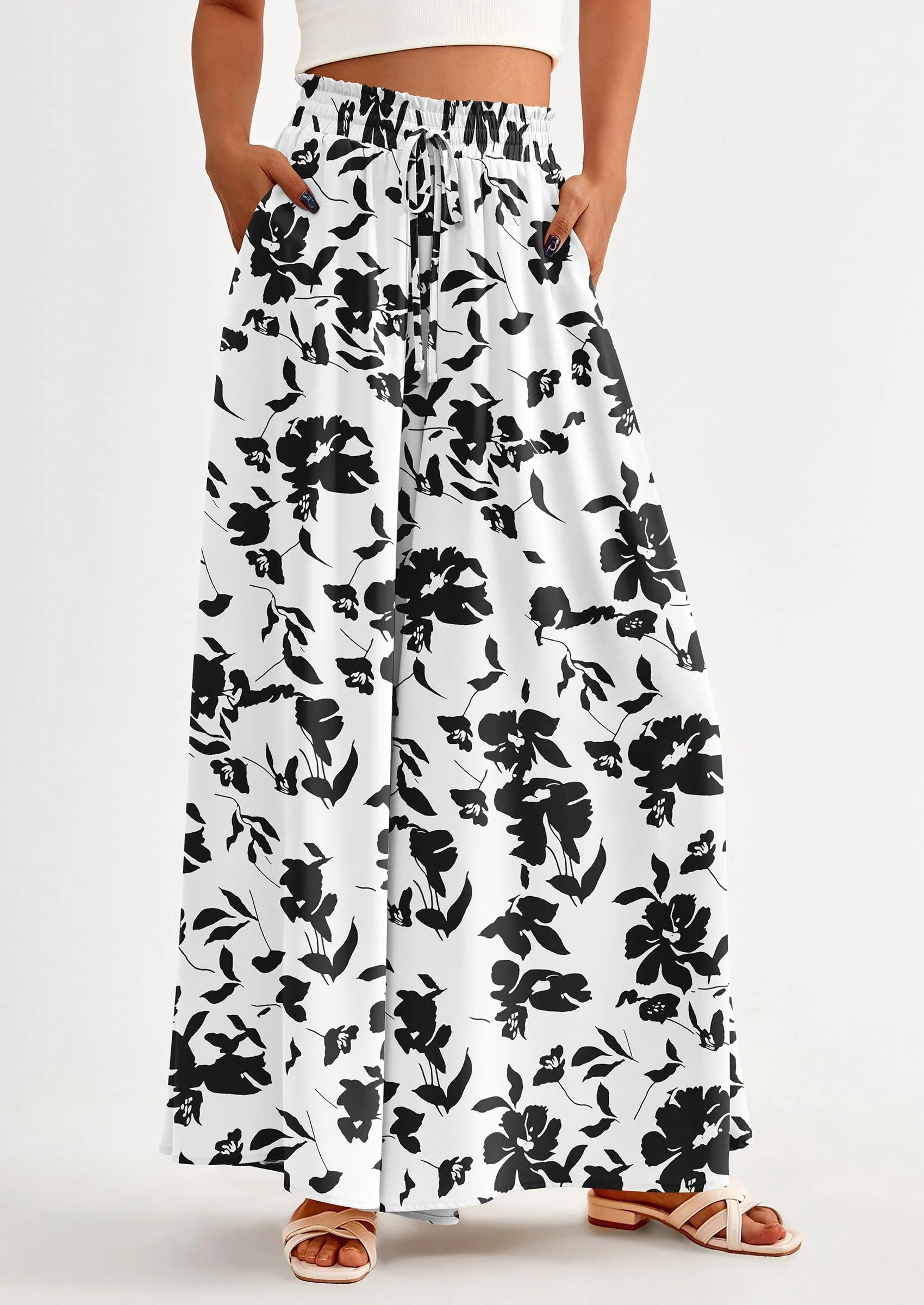 PRETTYGARDEN Women's Summer Wide Leg Palazzo Pants High Waisted Flowy Pockets Trendy Casual Lounge Boho Beach Trousers - Image 16