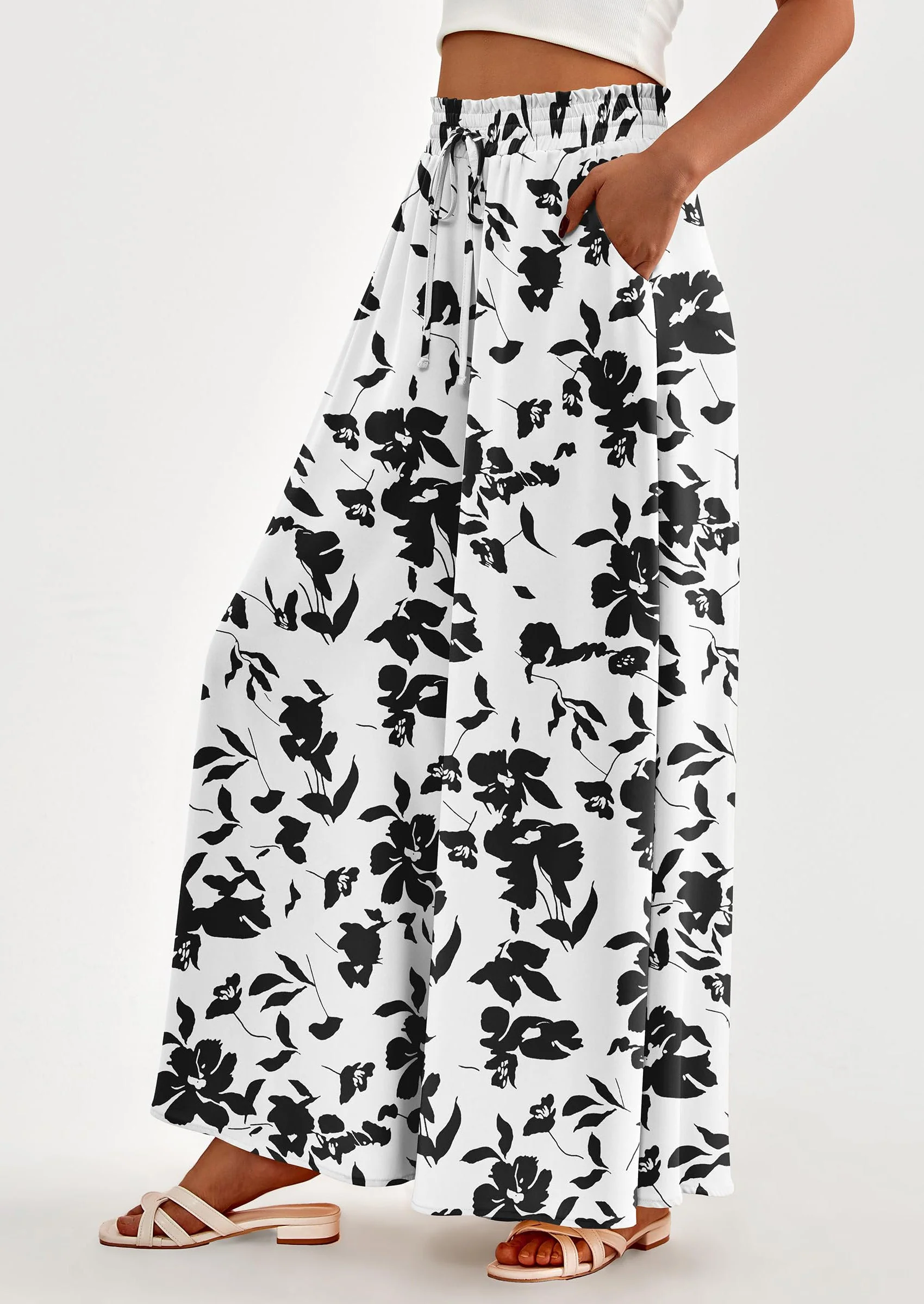 PRETTYGARDEN Women's Summer Wide Leg Palazzo Pants High Waisted Flowy Pockets Trendy Casual Lounge Boho Beach Trousers - Image 18