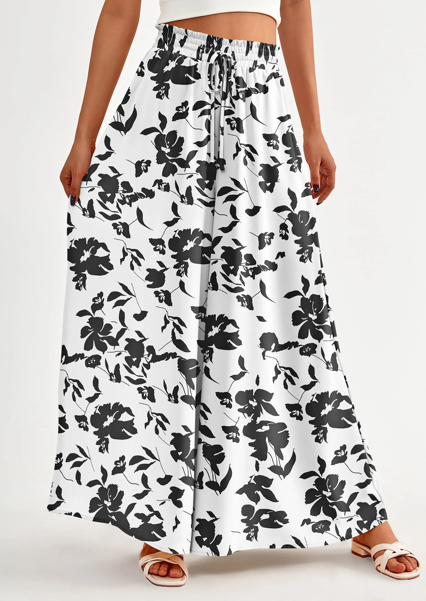 PRETTYGARDEN Women's Summer Wide Leg Palazzo Pants High Waisted Flowy Pockets Trendy Casual Lounge Boho Beach Trousers - Image 19