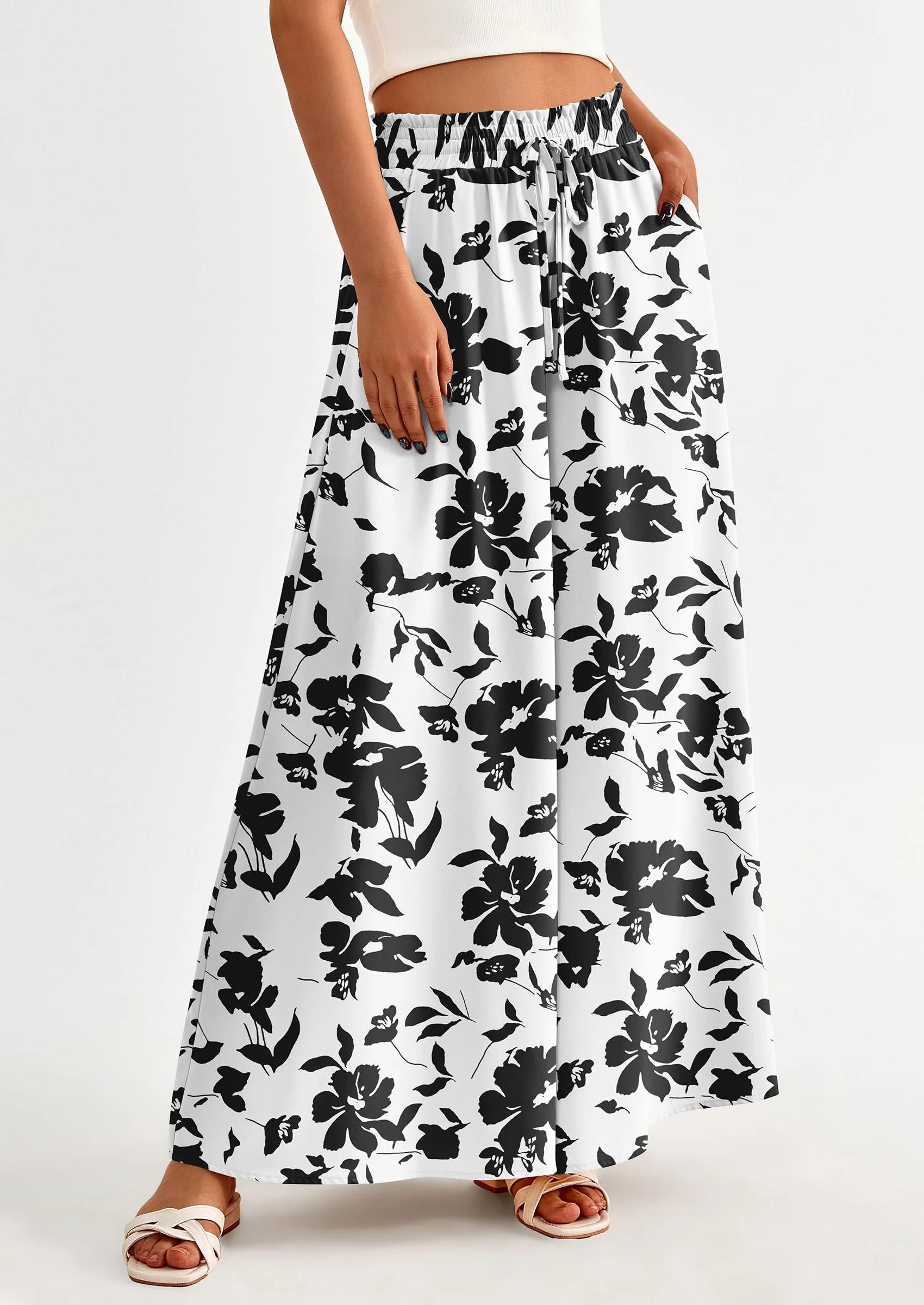 PRETTYGARDEN Women's Summer Wide Leg Palazzo Pants High Waisted Flowy Pockets Trendy Casual Lounge Boho Beach Trousers - Image 20