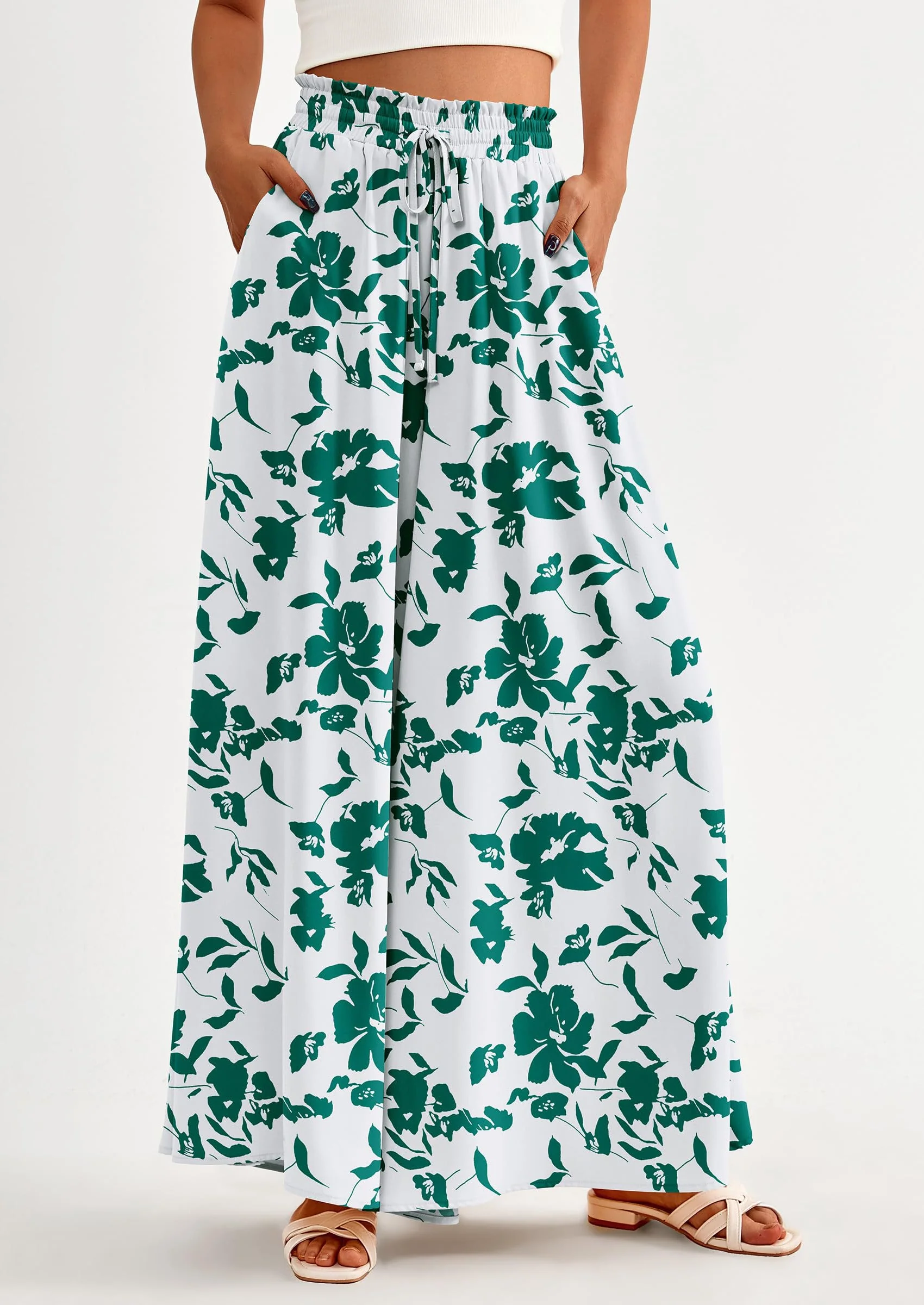 PRETTYGARDEN Women's Summer Wide Leg Palazzo Pants High Waisted Flowy Pockets Trendy Casual Lounge Boho Beach Trousers - Image 21