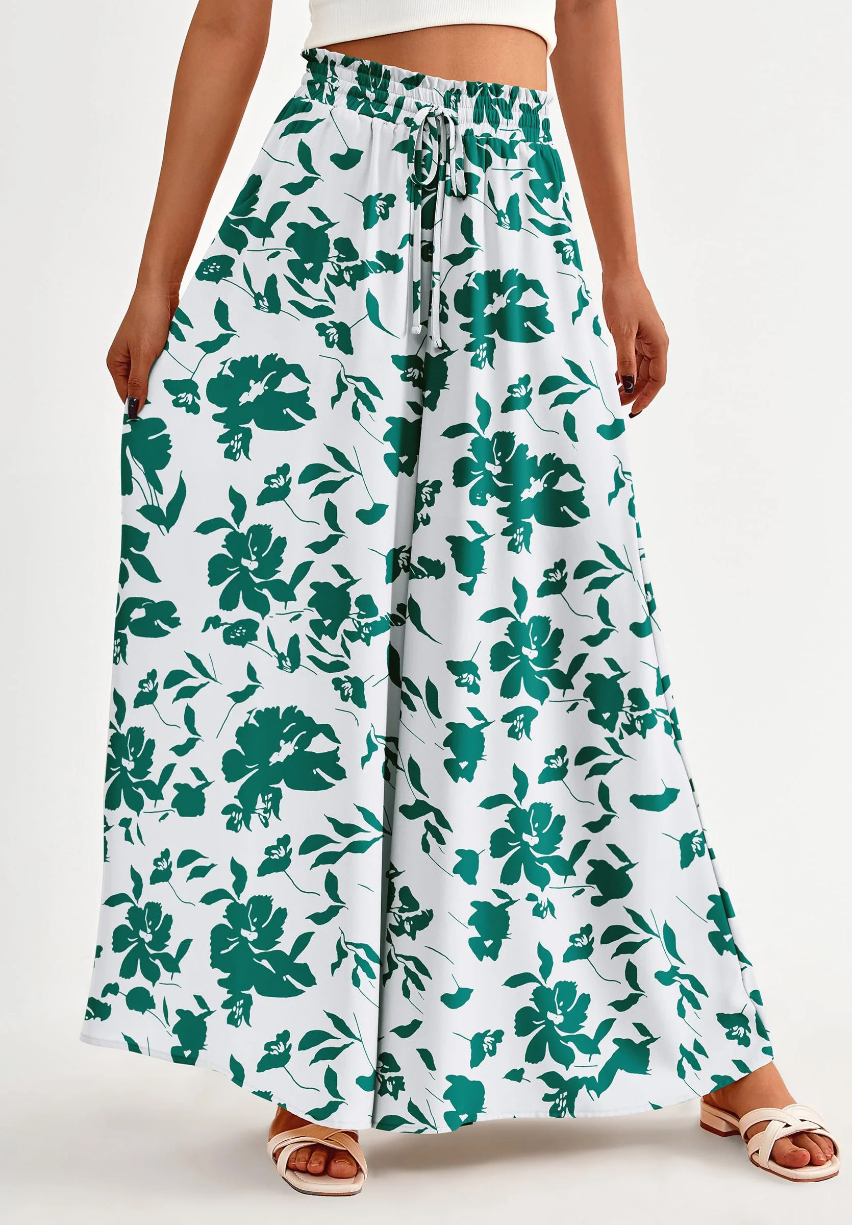 PRETTYGARDEN Women's Summer Wide Leg Palazzo Pants High Waisted Flowy Pockets Trendy Casual Lounge Boho Beach Trousers - Image 22