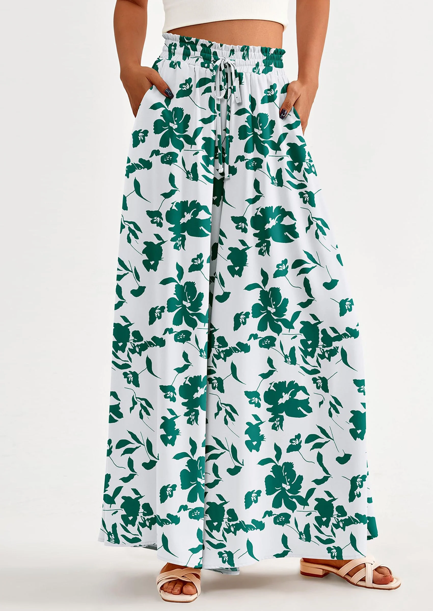 PRETTYGARDEN Women's Summer Wide Leg Palazzo Pants High Waisted Flowy Pockets Trendy Casual Lounge Boho Beach Trousers - Image 23