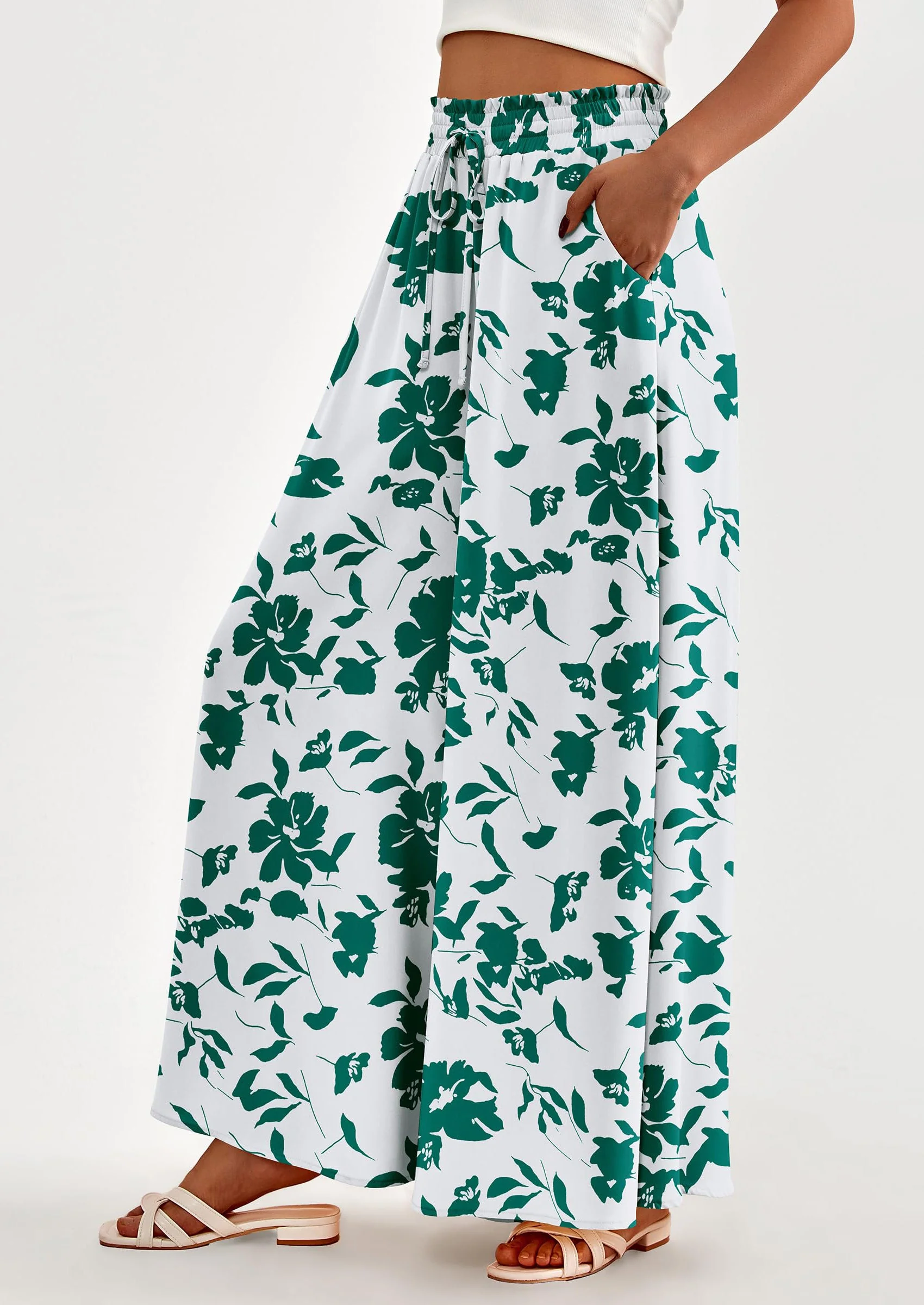 PRETTYGARDEN Women's Summer Wide Leg Palazzo Pants High Waisted Flowy Pockets Trendy Casual Lounge Boho Beach Trousers - Image 25