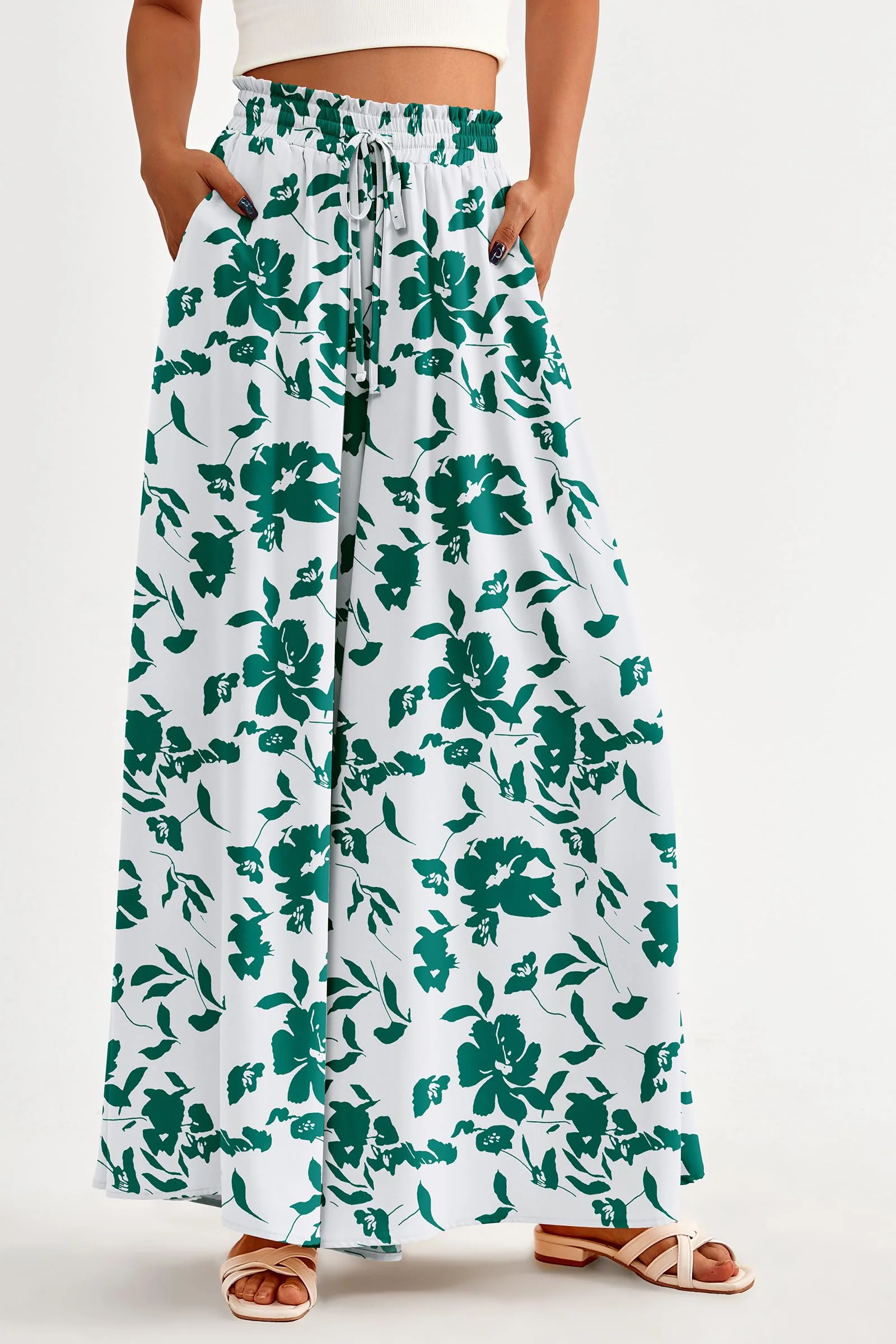 PRETTYGARDEN Women's Summer Wide Leg Palazzo Pants High Waisted Flowy Pockets Trendy Casual Lounge Boho Beach Trousers - Image 26