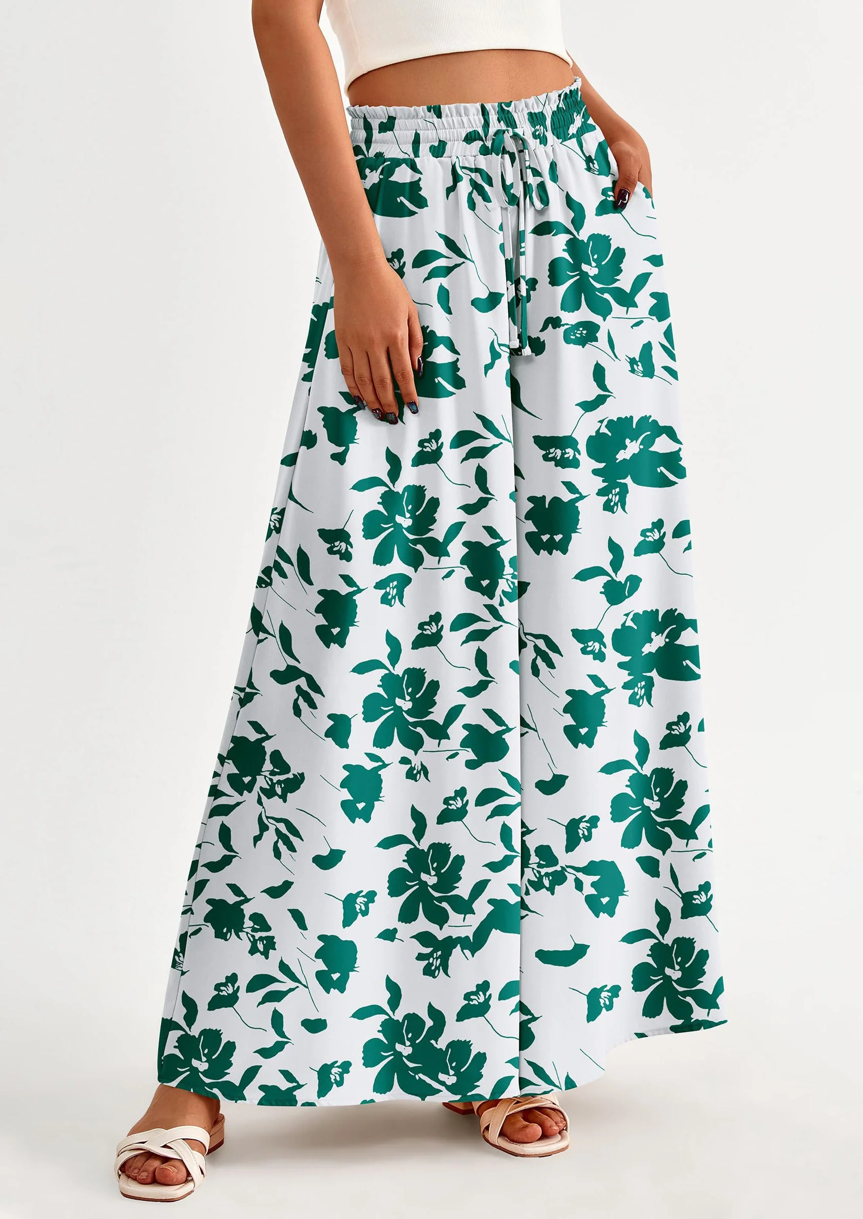 PRETTYGARDEN Women's Summer Wide Leg Palazzo Pants High Waisted Flowy Pockets Trendy Casual Lounge Boho Beach Trousers - Image 27