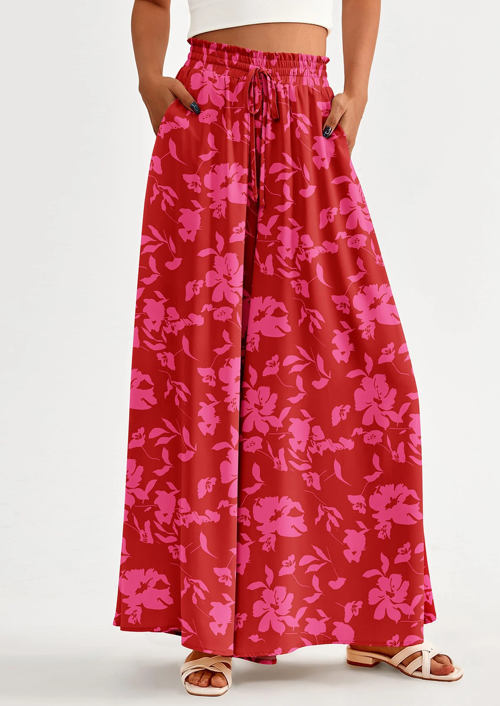 PRETTYGARDEN Women's Summer Wide Leg Palazzo Pants High Waisted Flowy Pockets Trendy Casual Lounge Boho Beach Trousers - Image 28