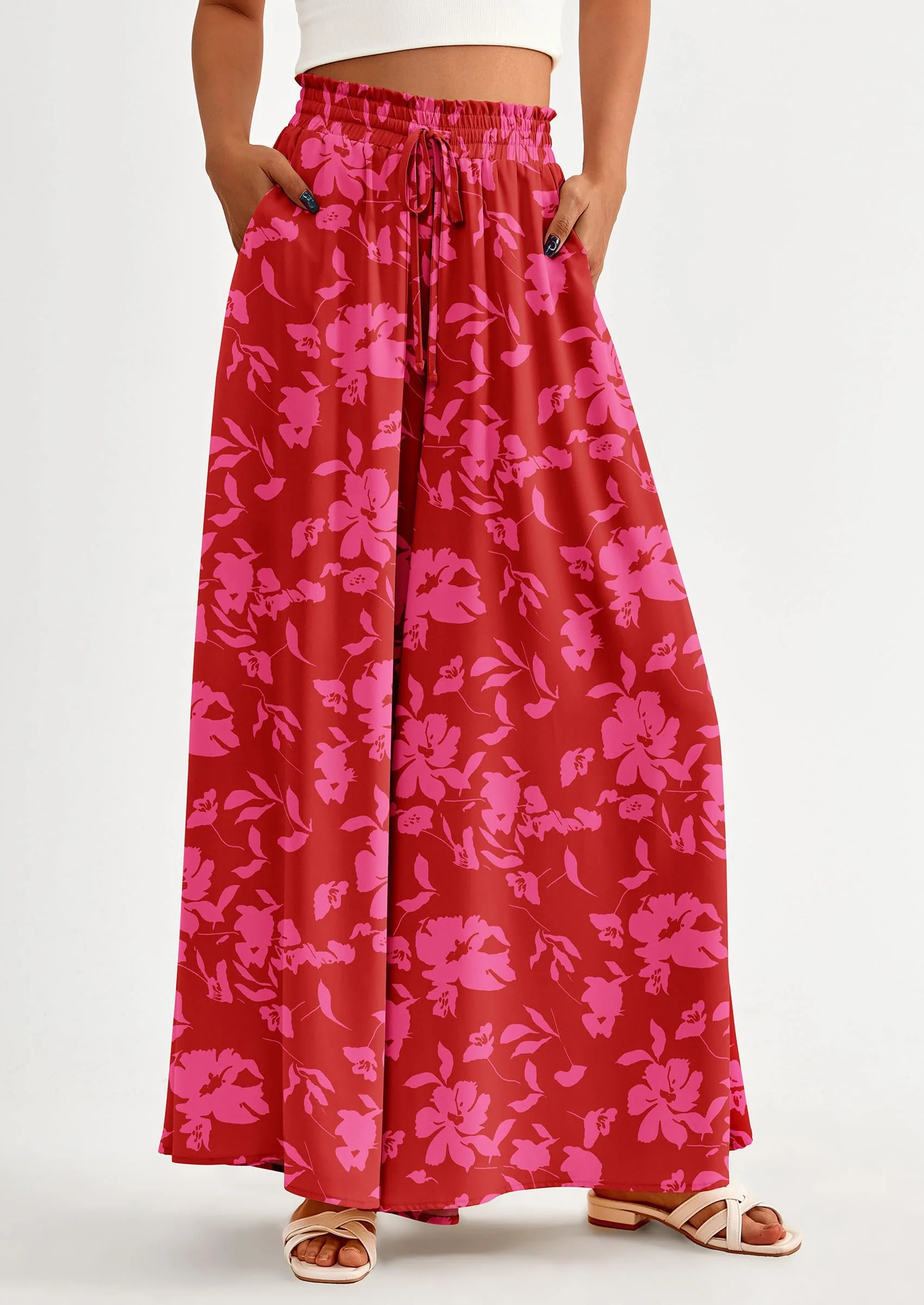 PRETTYGARDEN Women's Summer Wide Leg Palazzo Pants High Waisted Flowy Pockets Trendy Casual Lounge Boho Beach Trousers - Image 30