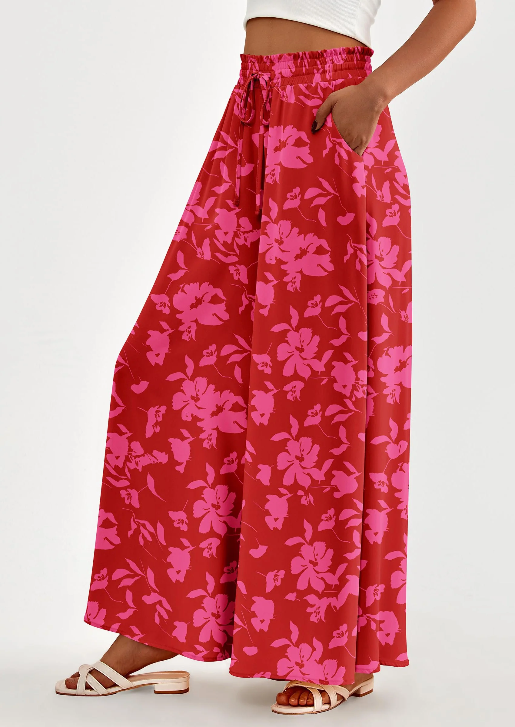 PRETTYGARDEN Women's Summer Wide Leg Palazzo Pants High Waisted Flowy Pockets Trendy Casual Lounge Boho Beach Trousers - Image 31