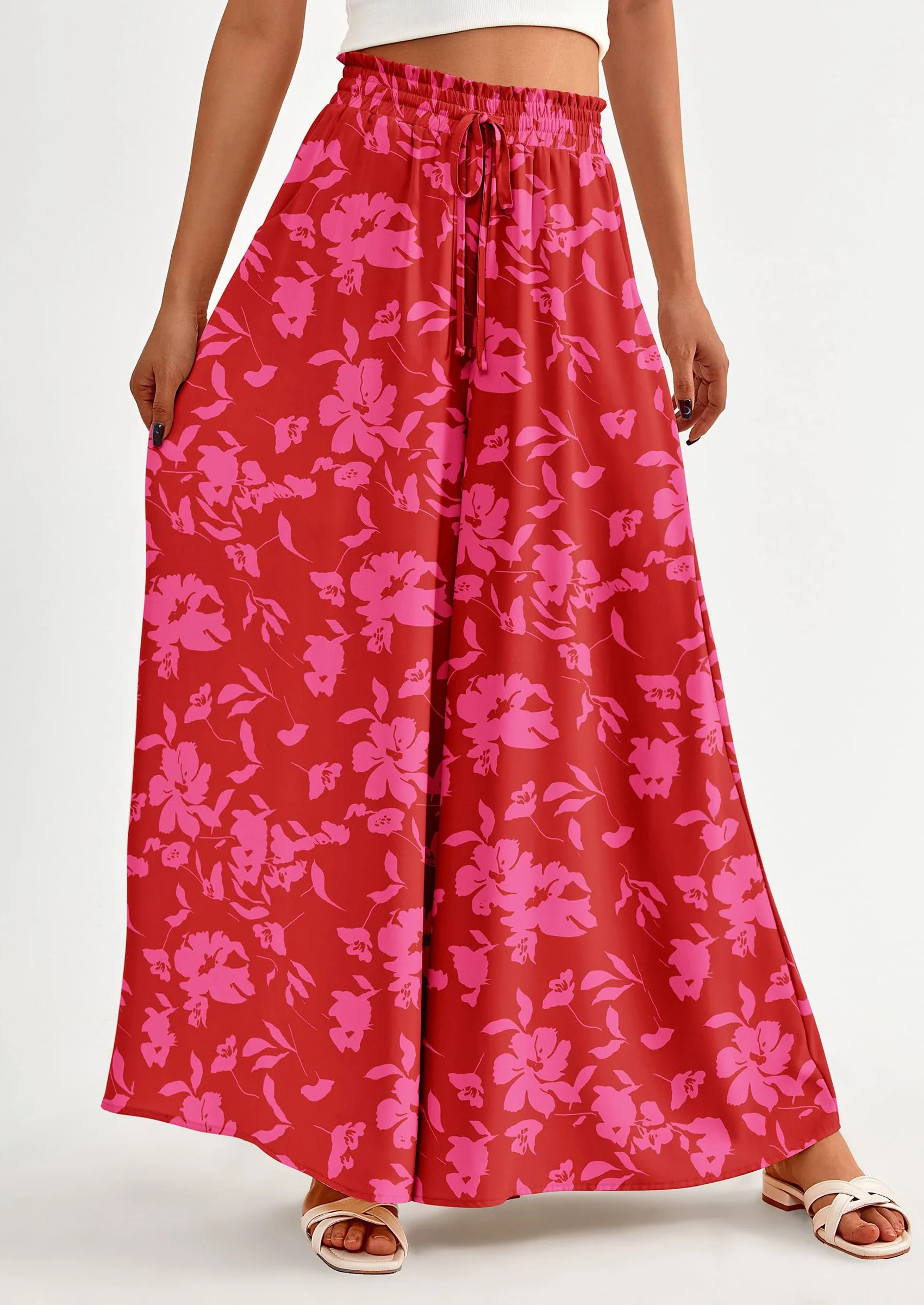 PRETTYGARDEN Women's Summer Wide Leg Palazzo Pants High Waisted Flowy Pockets Trendy Casual Lounge Boho Beach Trousers - Image 33