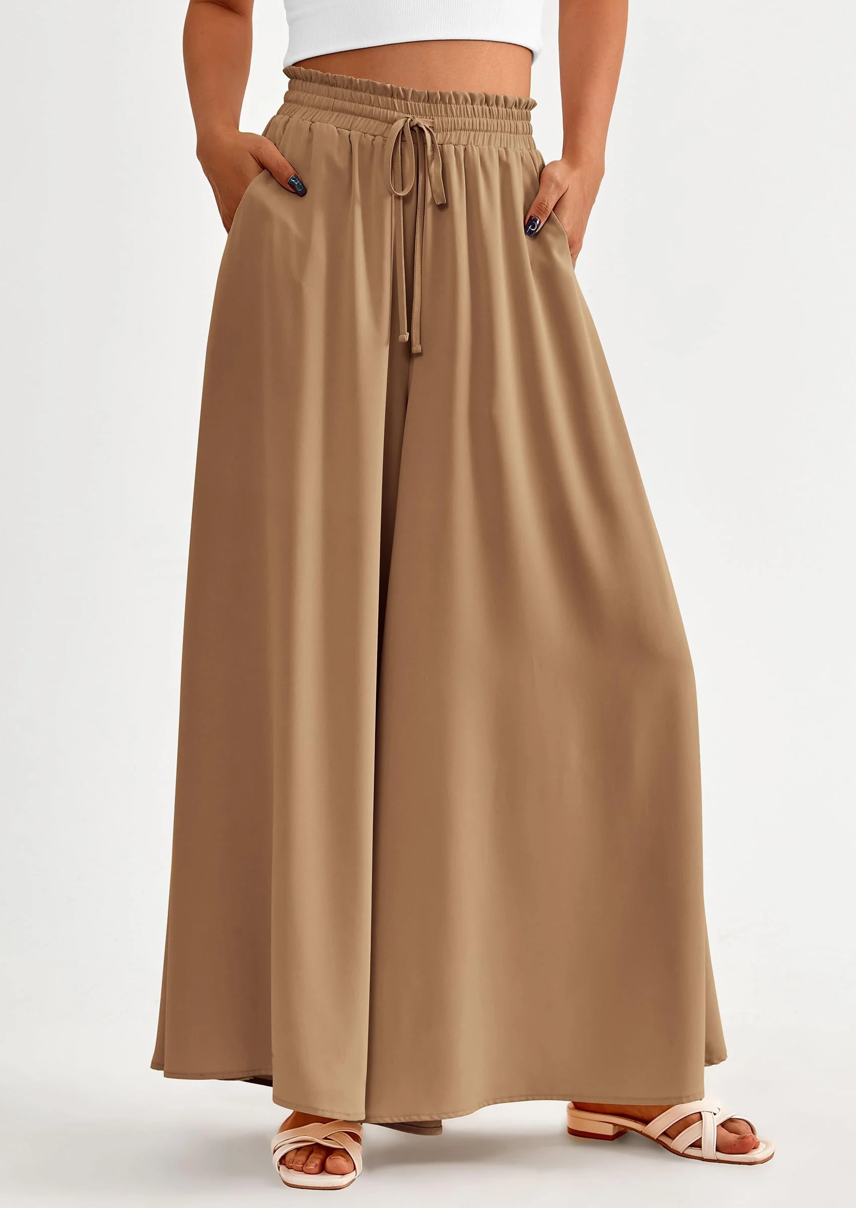 PRETTYGARDEN Women's Summer Wide Leg Palazzo Pants High Waisted Flowy Pockets Trendy Casual Lounge Boho Beach Trousers - Image 34